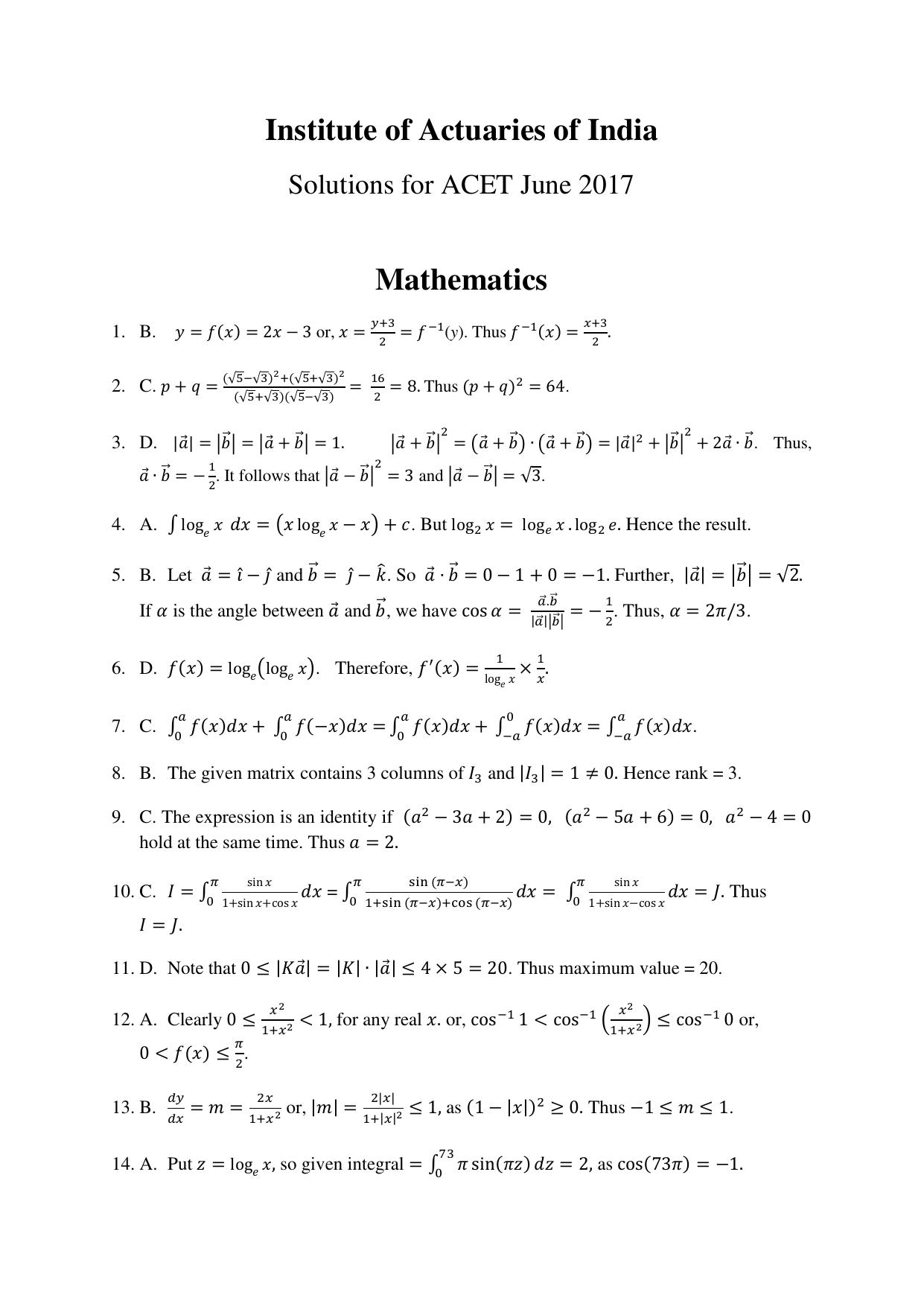 ACET  June 2017 Solution - Page 1