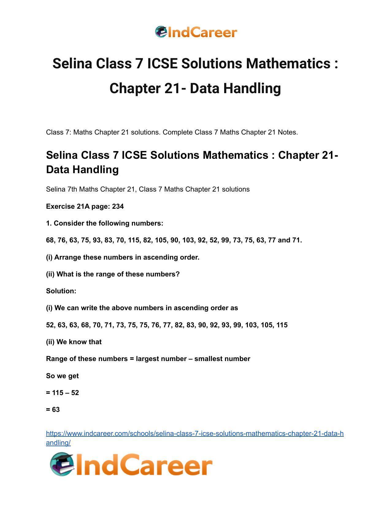 Selina Class 7 ICSE Solutions Mathematics : Chapter 21- Data Handling - Page 2