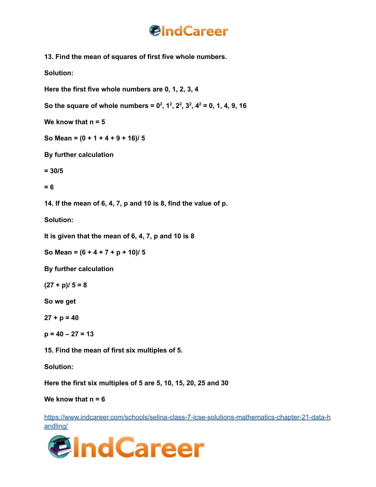 Selina Class 7 ICSE Solutions Mathematics : Chapter 21- Data Handling - Page 22