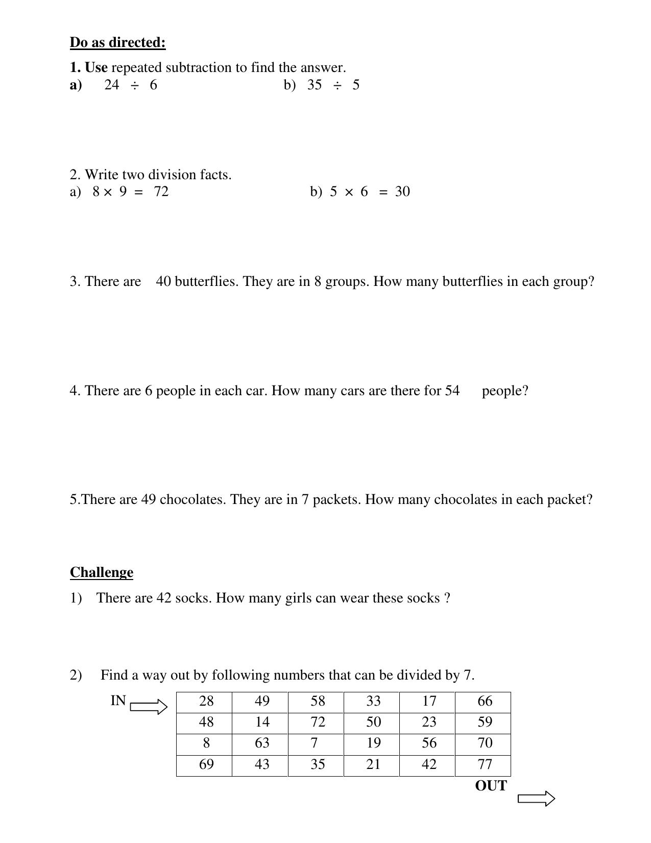 Worksheet for Class 3 Mathematics Division Assignment VIII - Page 2