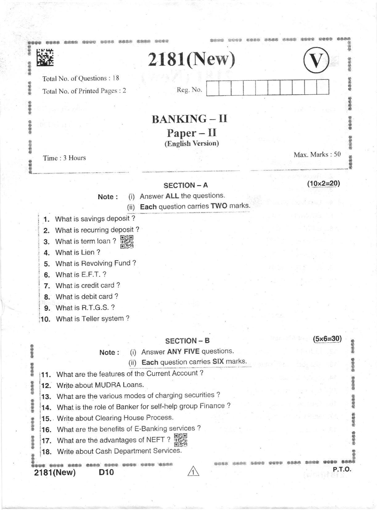 AP Intermediate 2nd Year Vocational Question Paper September-2021-Banking(NEW)-II - Page 1
