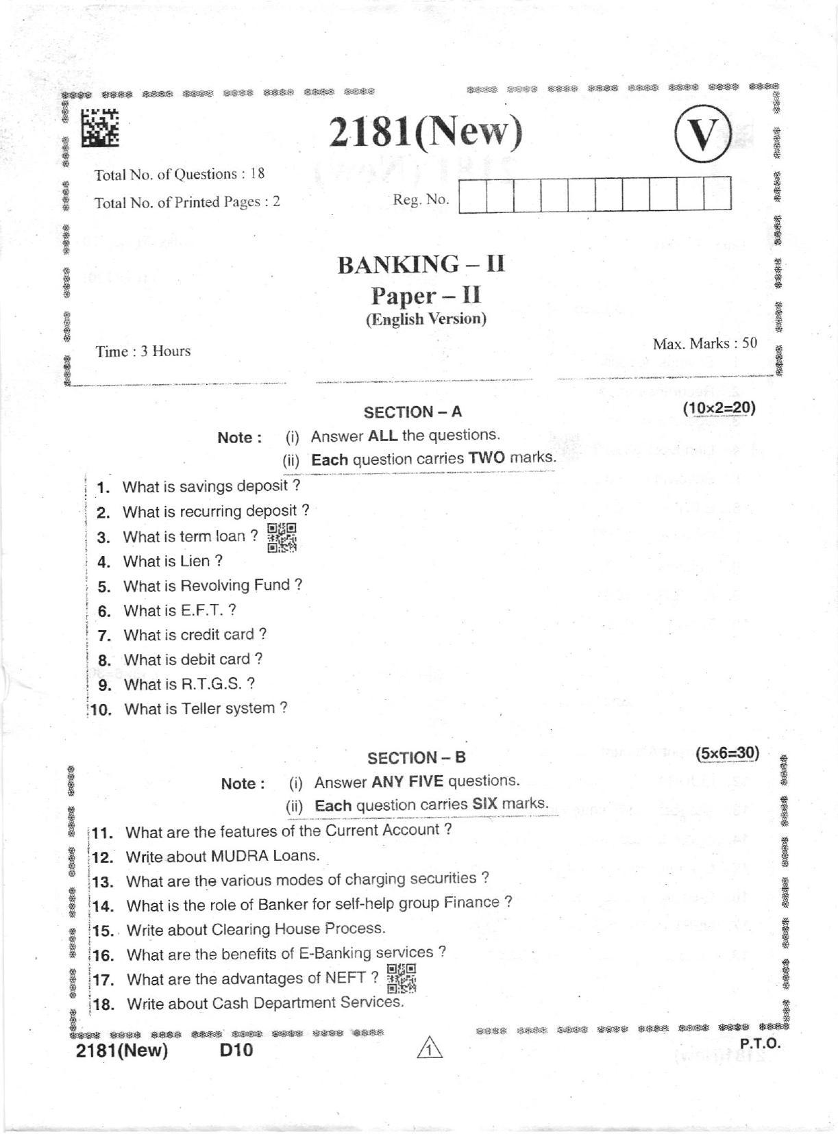 AP Intermediate 2nd Year Vocational Question Paper September-2021-Banking(NEW)-II - Page 1