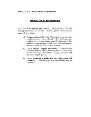 ISI Admission Test M.S (LIS) PLB 2016 Sample Paper