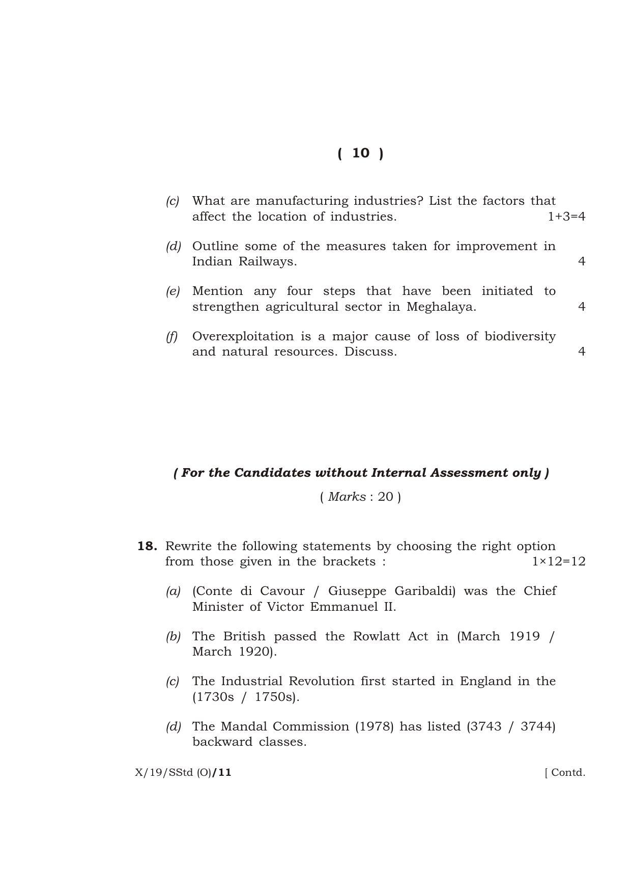 Meghalaya Board (MBOSE) Class 10 SOCIAL STUDIES ( Old Course ) 2019 Question Paper - Page 10
