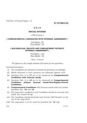 Meghalaya Board (MBOSE) Class 10 SOCIAL STUDIES ( Old Course ) 2019 Question Paper