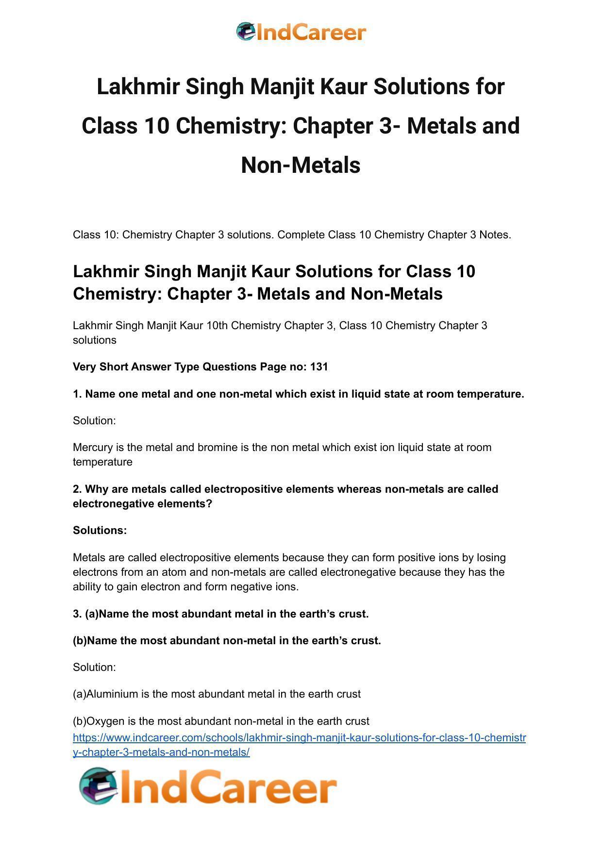 Lakhmir Singh Manjit Kaur Solutions for Class 10 Chemistry: Chapter 3- Metals and Non-Metals - Page 2