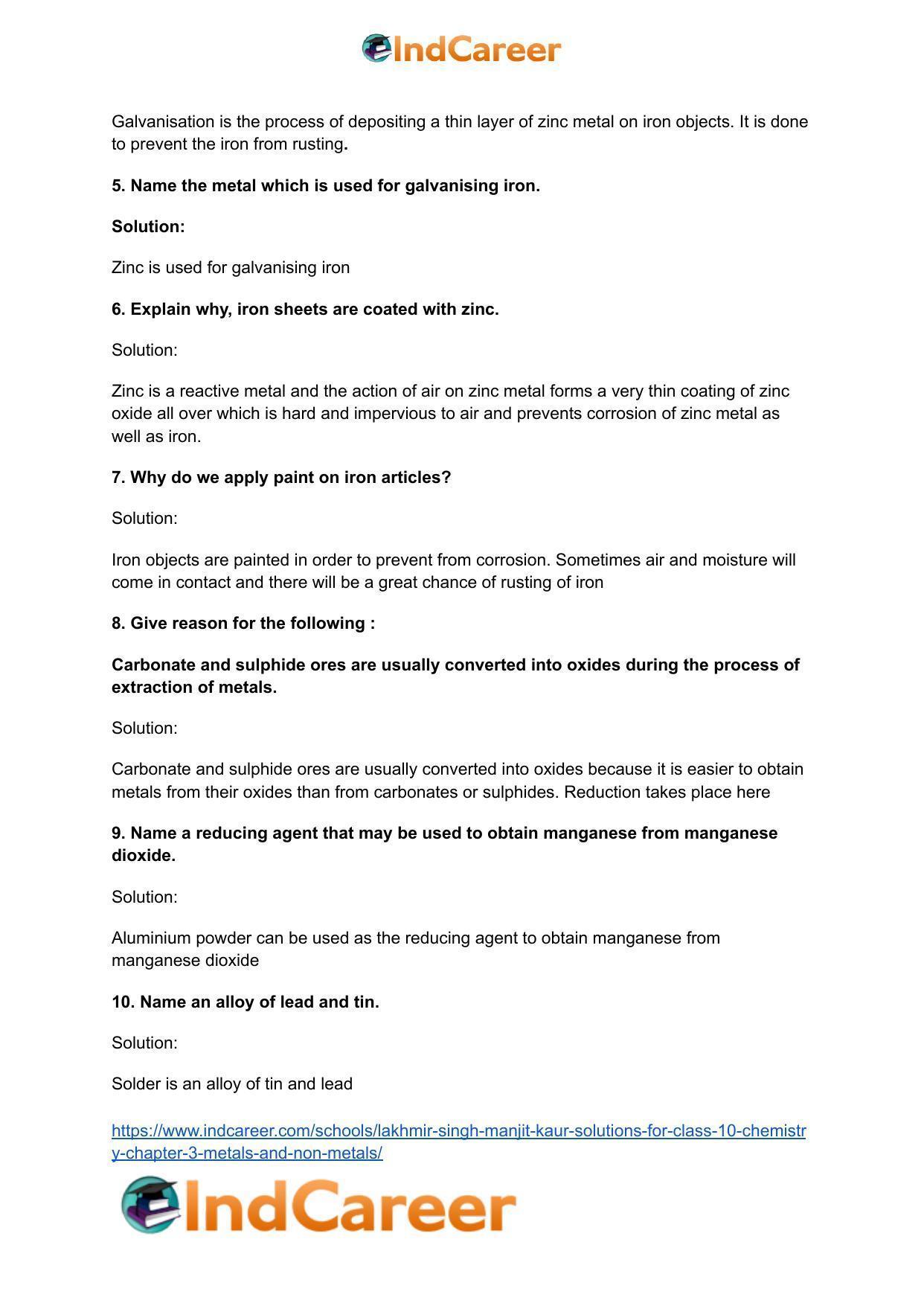 Lakhmir Singh Manjit Kaur Solutions for Class 10 Chemistry: Chapter 3- Metals and Non-Metals - Page 56