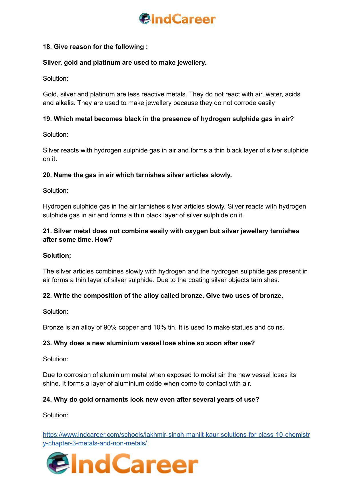 Lakhmir Singh Manjit Kaur Solutions for Class 10 Chemistry: Chapter 3- Metals and Non-Metals - Page 58