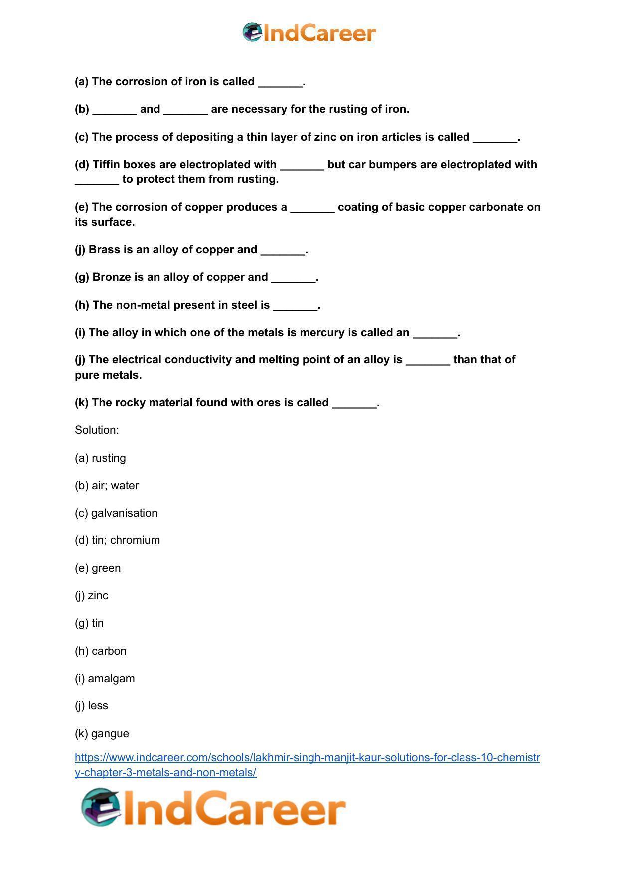 Lakhmir Singh Manjit Kaur Solutions for Class 10 Chemistry: Chapter 3- Metals and Non-Metals - Page 60