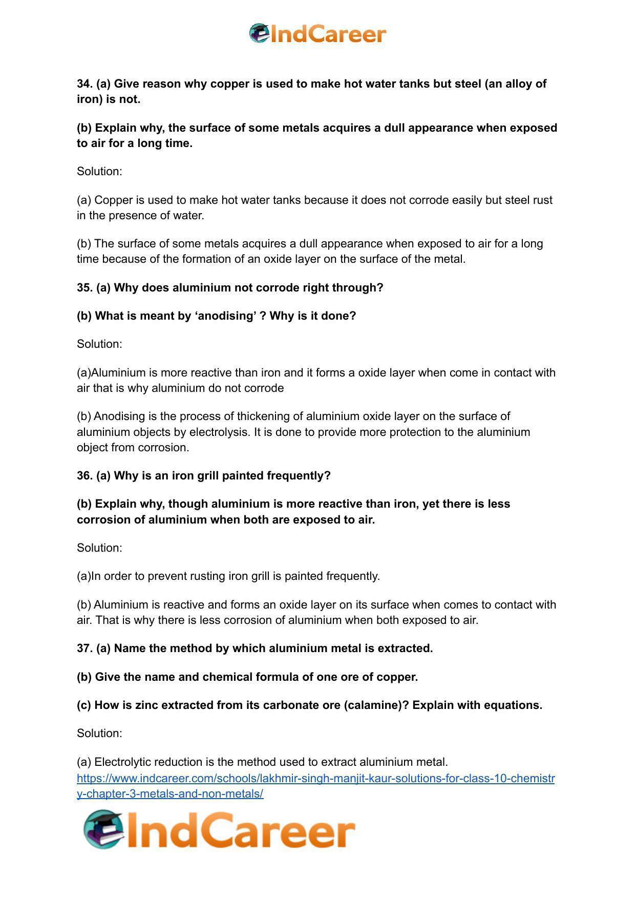 Lakhmir Singh Manjit Kaur Solutions for Class 10 Chemistry: Chapter 3- Metals and Non-Metals - Page 62