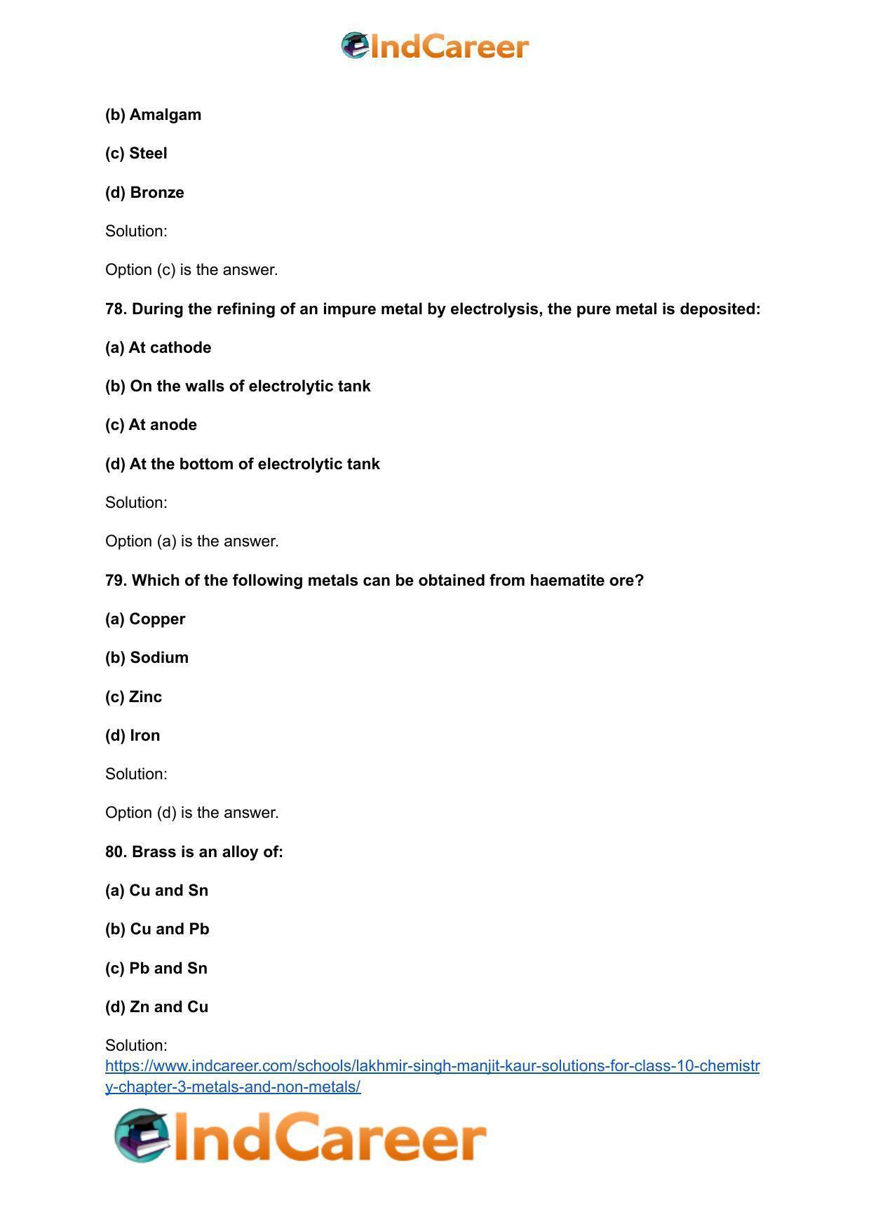 Lakhmir Singh Manjit Kaur Solutions for Class 10 Chemistry: Chapter 3- Metals and Non-Metals - Page 81