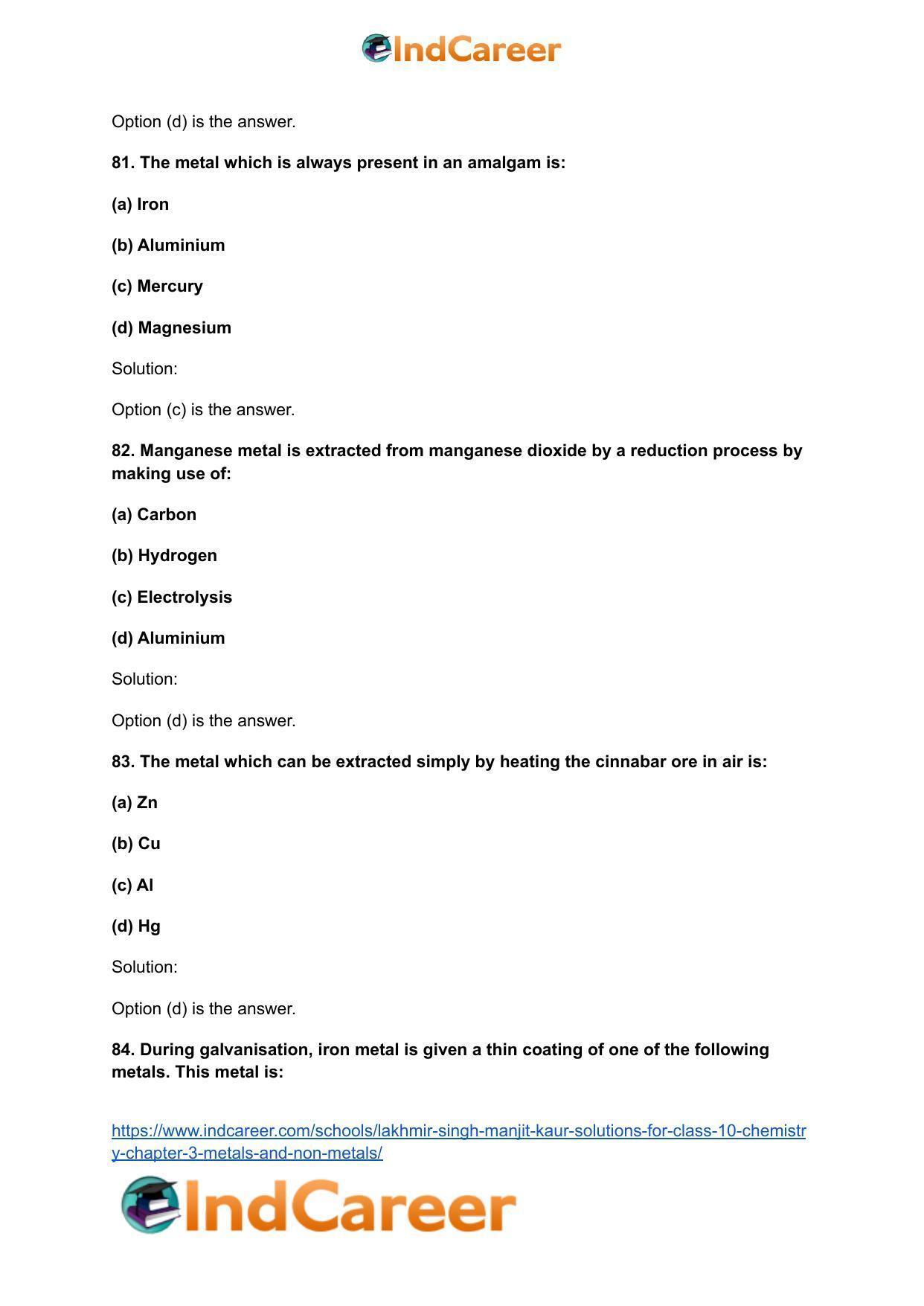 Lakhmir Singh Manjit Kaur Solutions for Class 10 Chemistry: Chapter 3- Metals and Non-Metals - Page 82