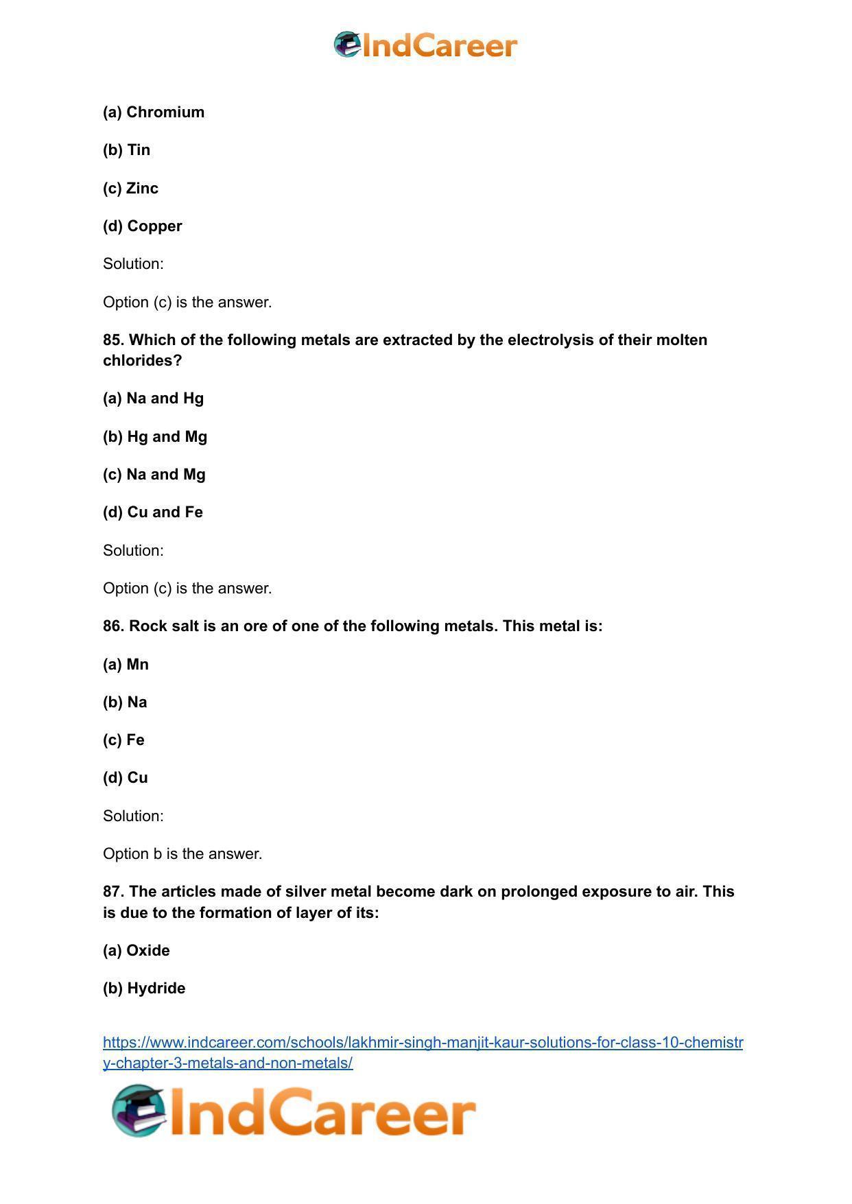Lakhmir Singh Manjit Kaur Solutions for Class 10 Chemistry: Chapter 3- Metals and Non-Metals - Page 83