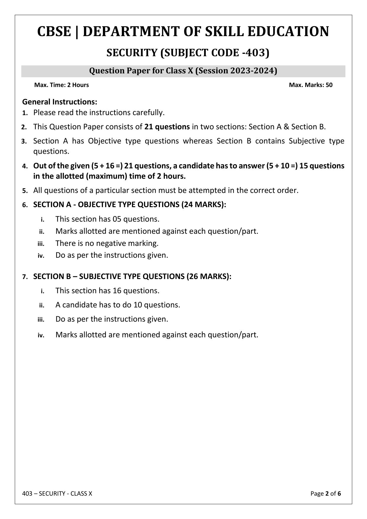 CBSE Class 10 (Skill Education) Security 2024 Sample Paper - Page 2