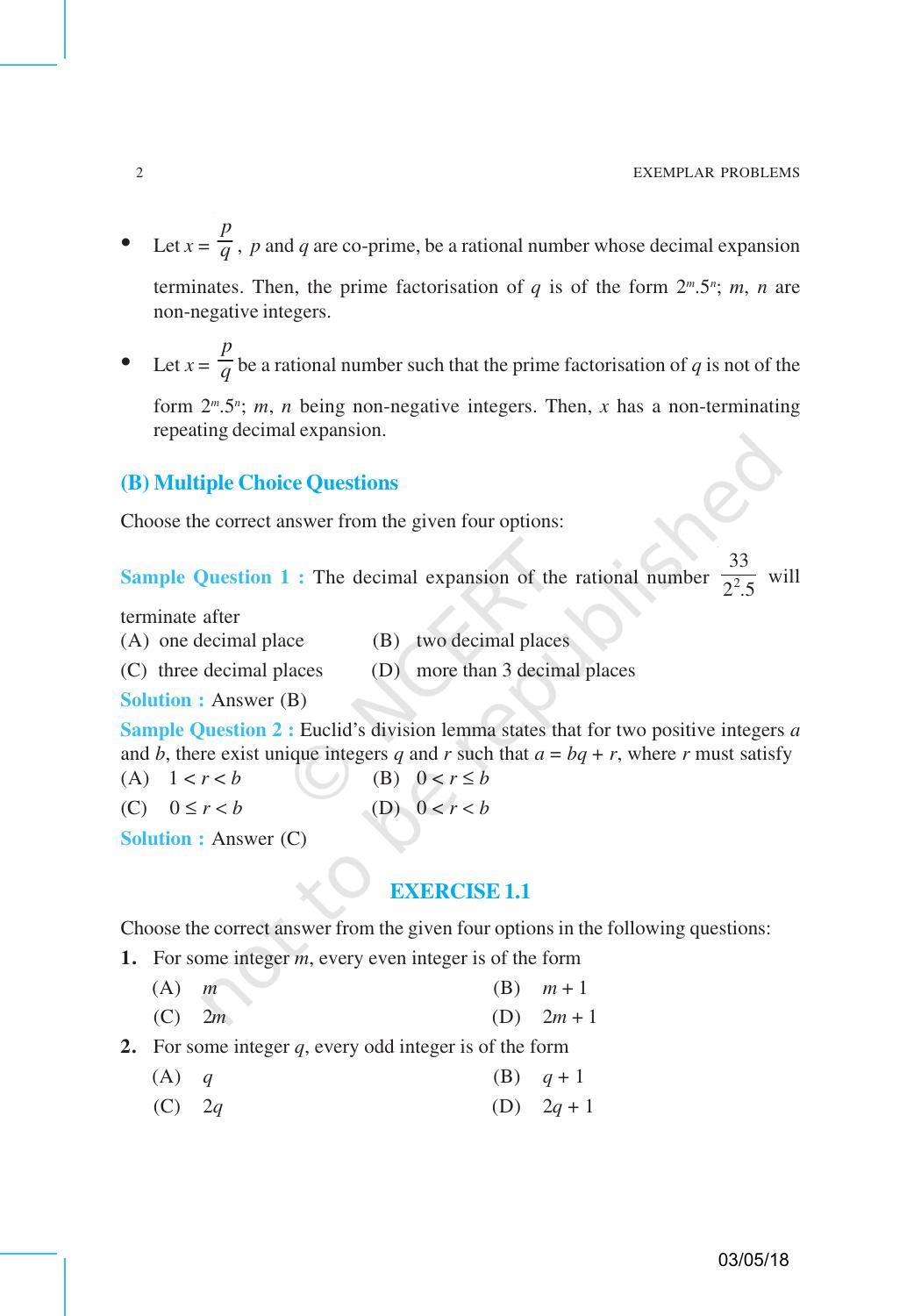 NCERT Exemplar Book for Class 10 Maths: Chapter 1 Real Numbers - Page 2
