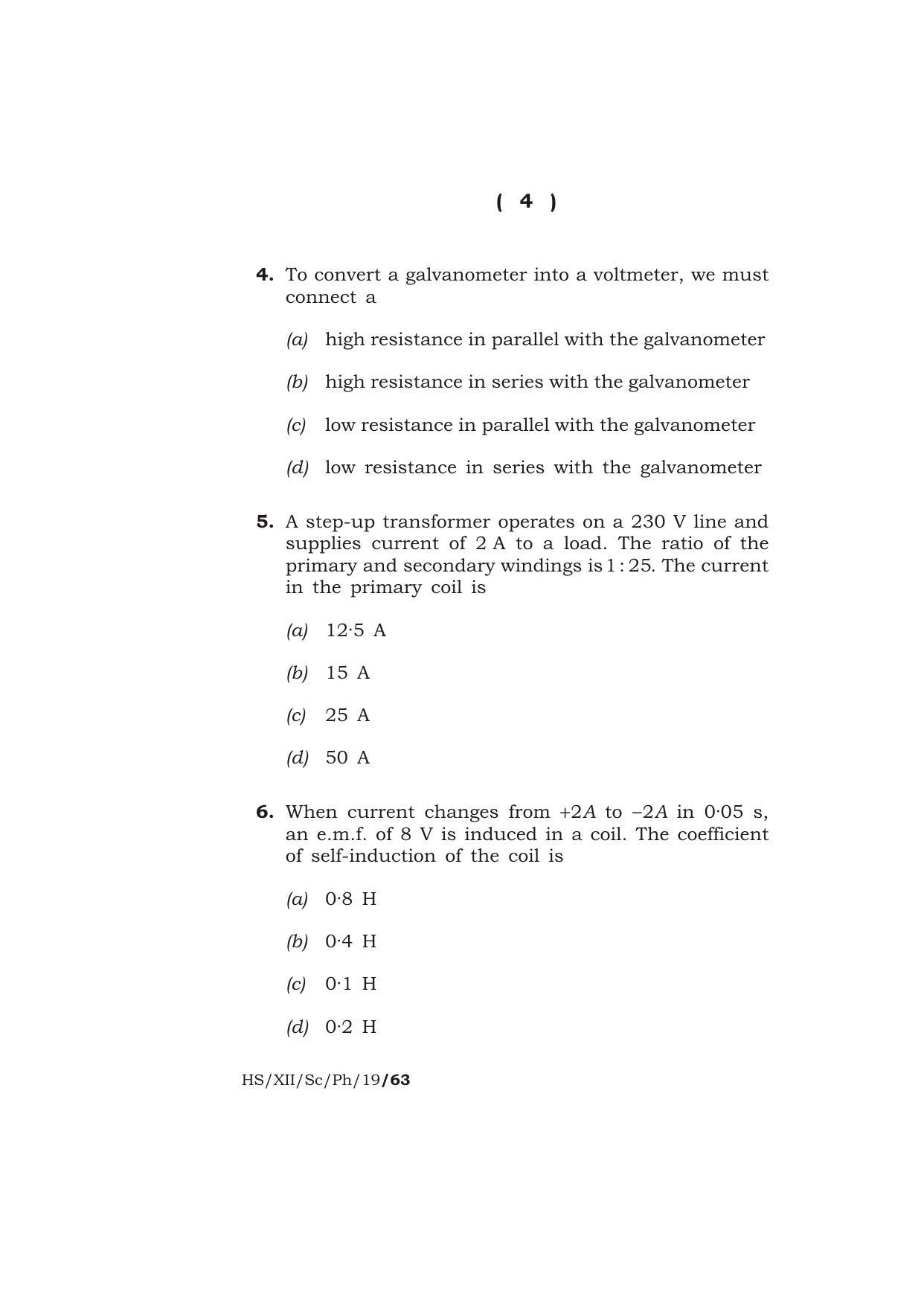 Meghalaya Board (MBOSE) Class 12 PHYSICS ( Theory ) 2019 Question Paper - Page 4