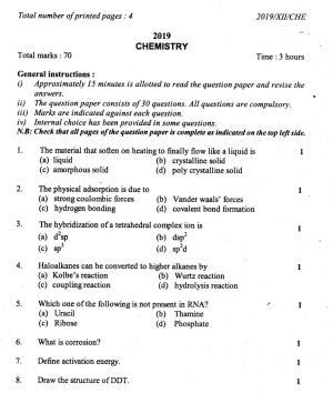 Nagaland Board Class 12 Chemistry 2019 Question Papers