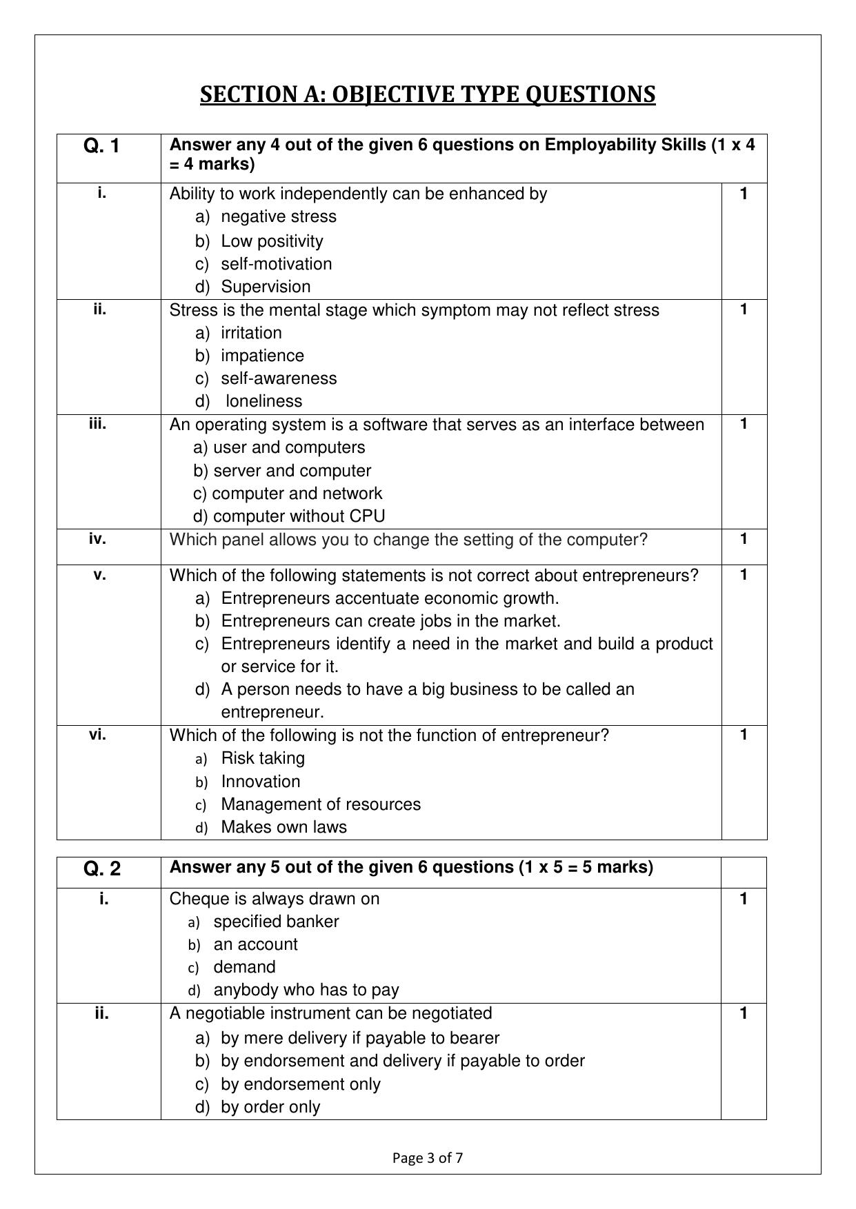 CBSE Class 10 (Skill Education) Banking & Insurance 2024 Sample Paper - Page 3