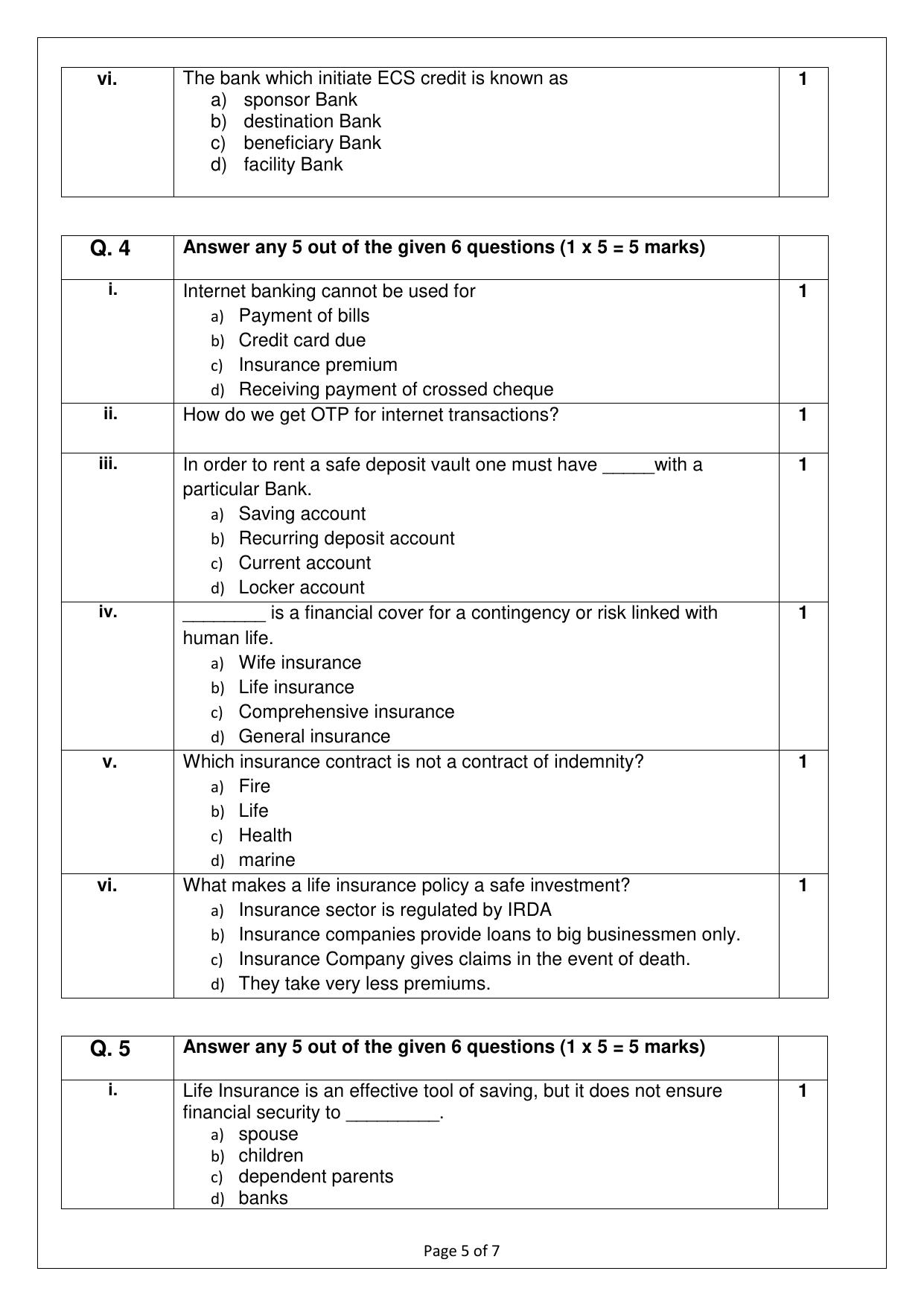 CBSE Class 10 (Skill Education) Banking & Insurance 2024 Sample Paper - Page 5