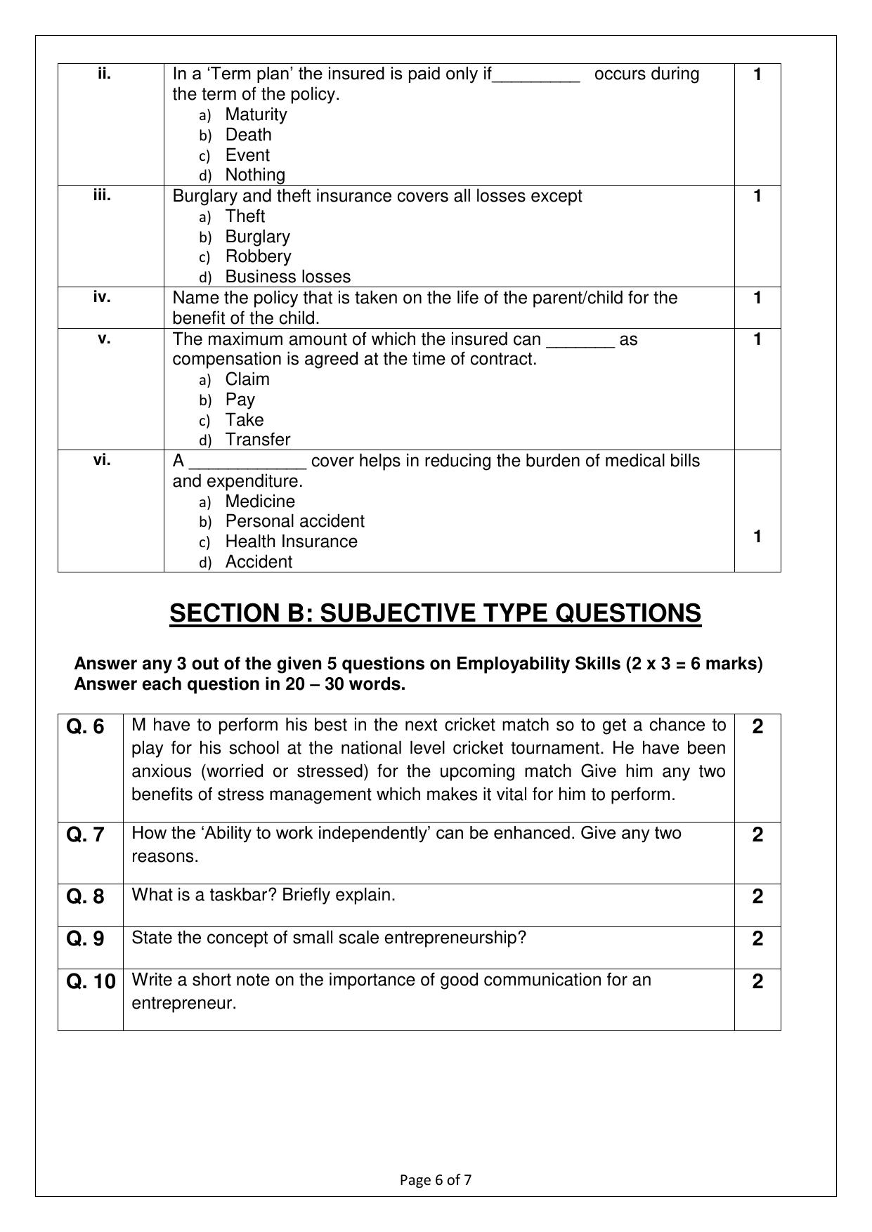CBSE Class 10 (Skill Education) Banking & Insurance 2024 Sample Paper - Page 6