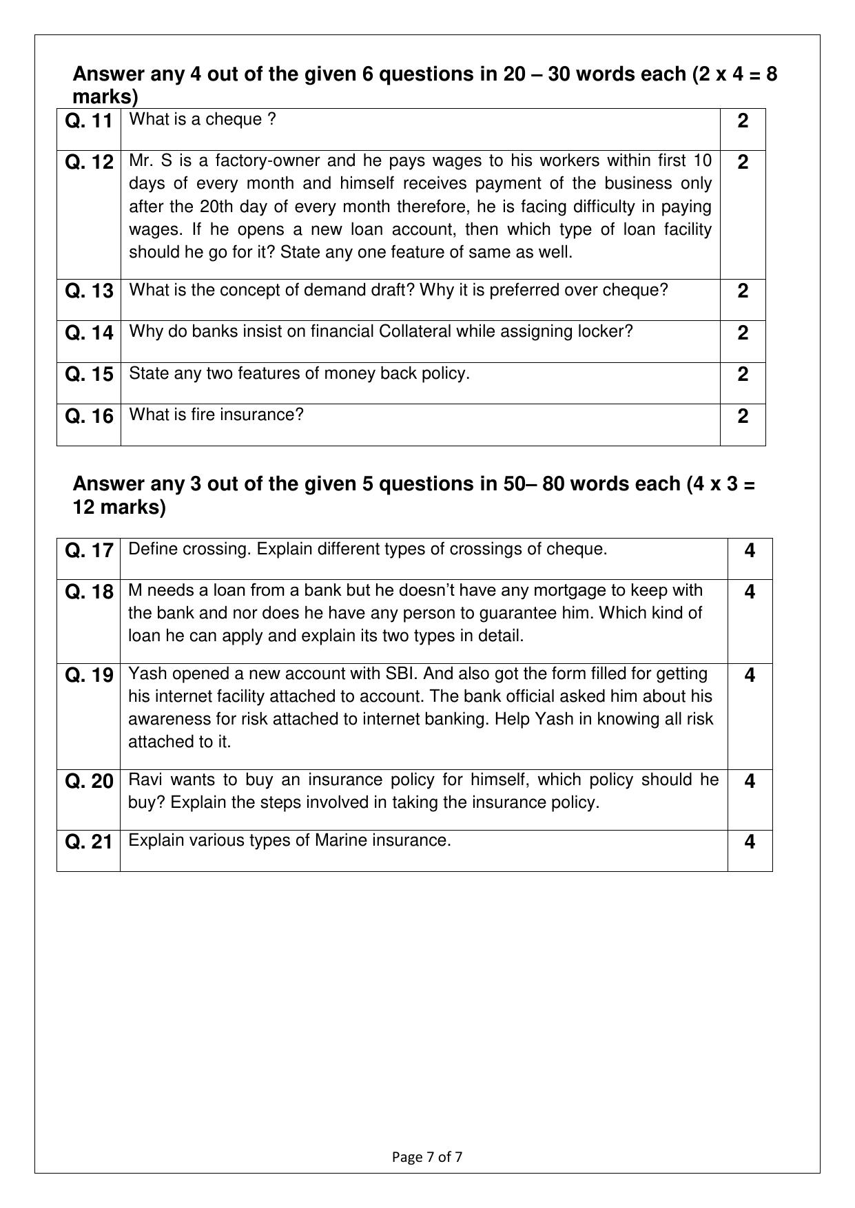 CBSE Class 10 (Skill Education) Banking & Insurance 2024 Sample Paper - Page 7