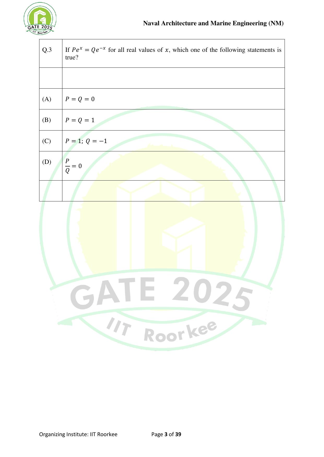 GATE 2025 Naval Architecture and Marine Engineering (NM) Question Paper - Page 3