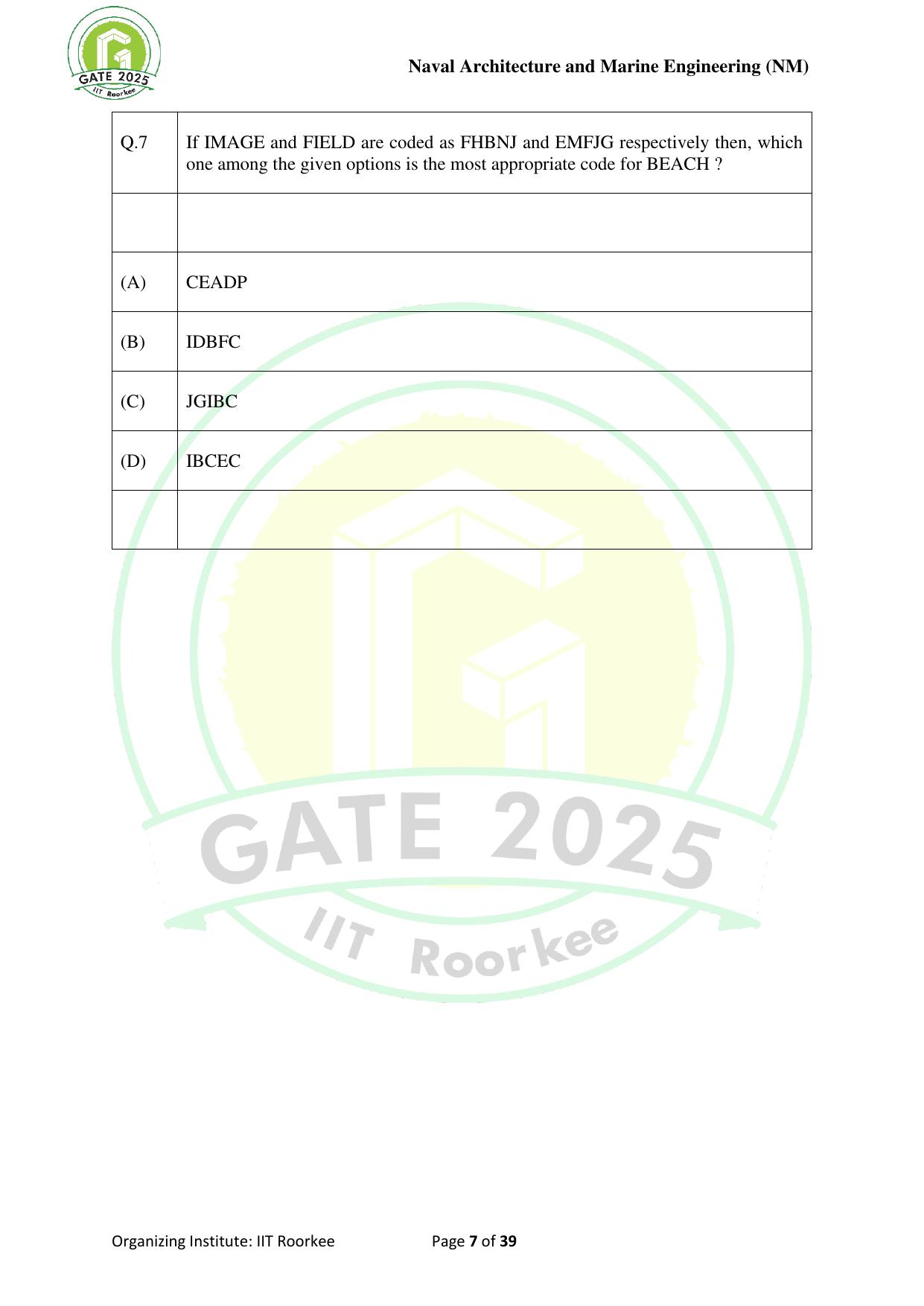 GATE 2025 Naval Architecture and Marine Engineering (NM) Question Paper - Page 7