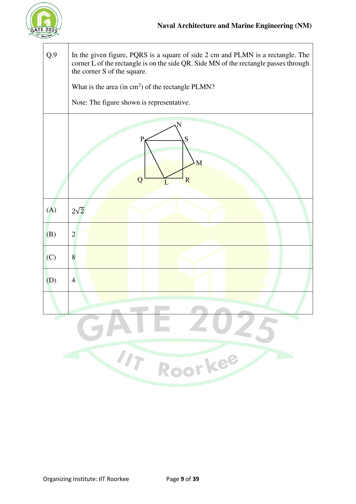 GATE 2025 Naval Architecture and Marine Engineering (NM) Question Paper - Page 9