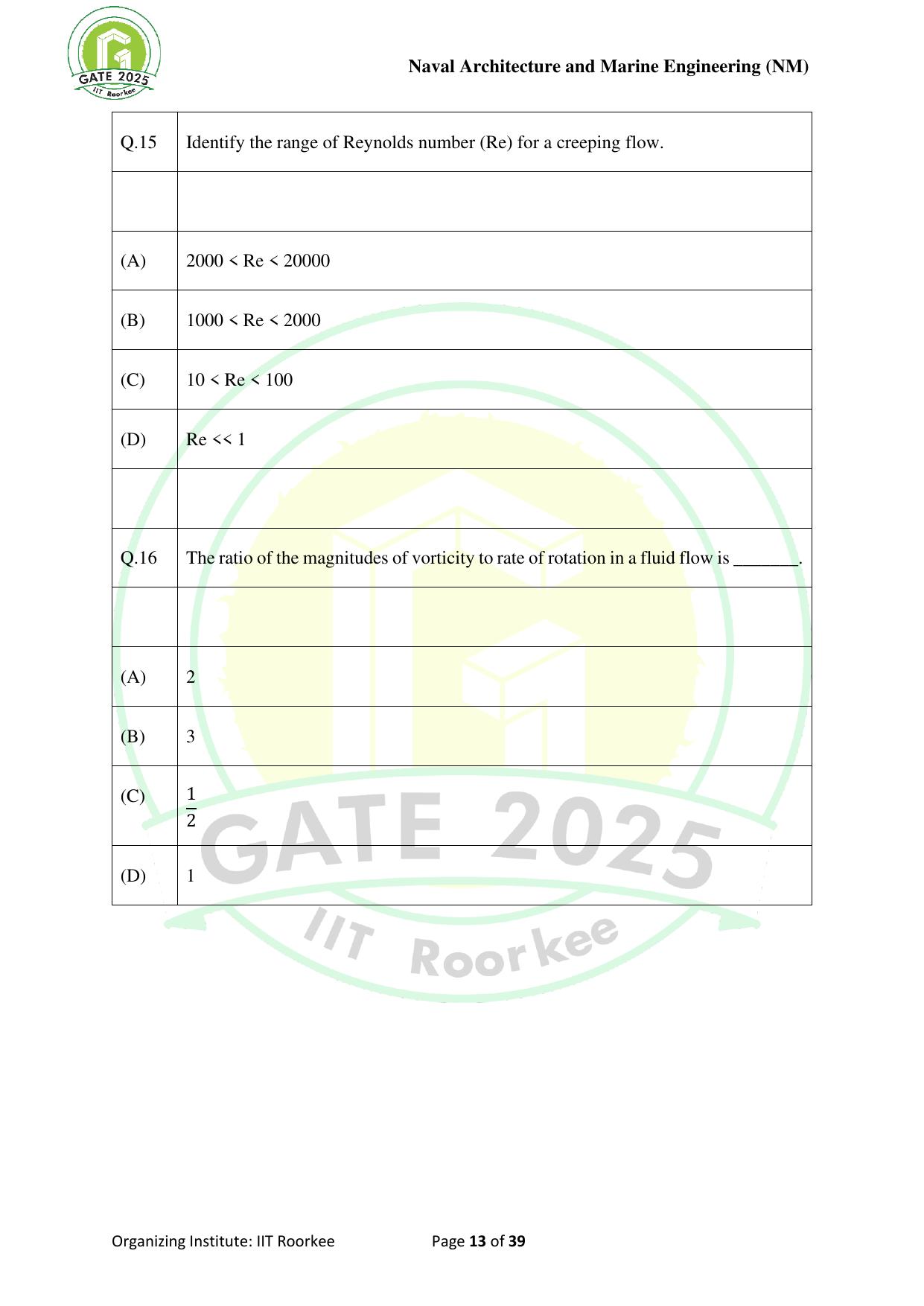 GATE 2025 Naval Architecture and Marine Engineering (NM) Question Paper - Page 13