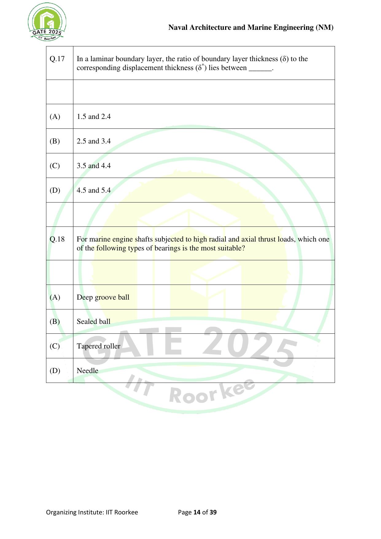 GATE 2025 Naval Architecture and Marine Engineering (NM) Question Paper - Page 14