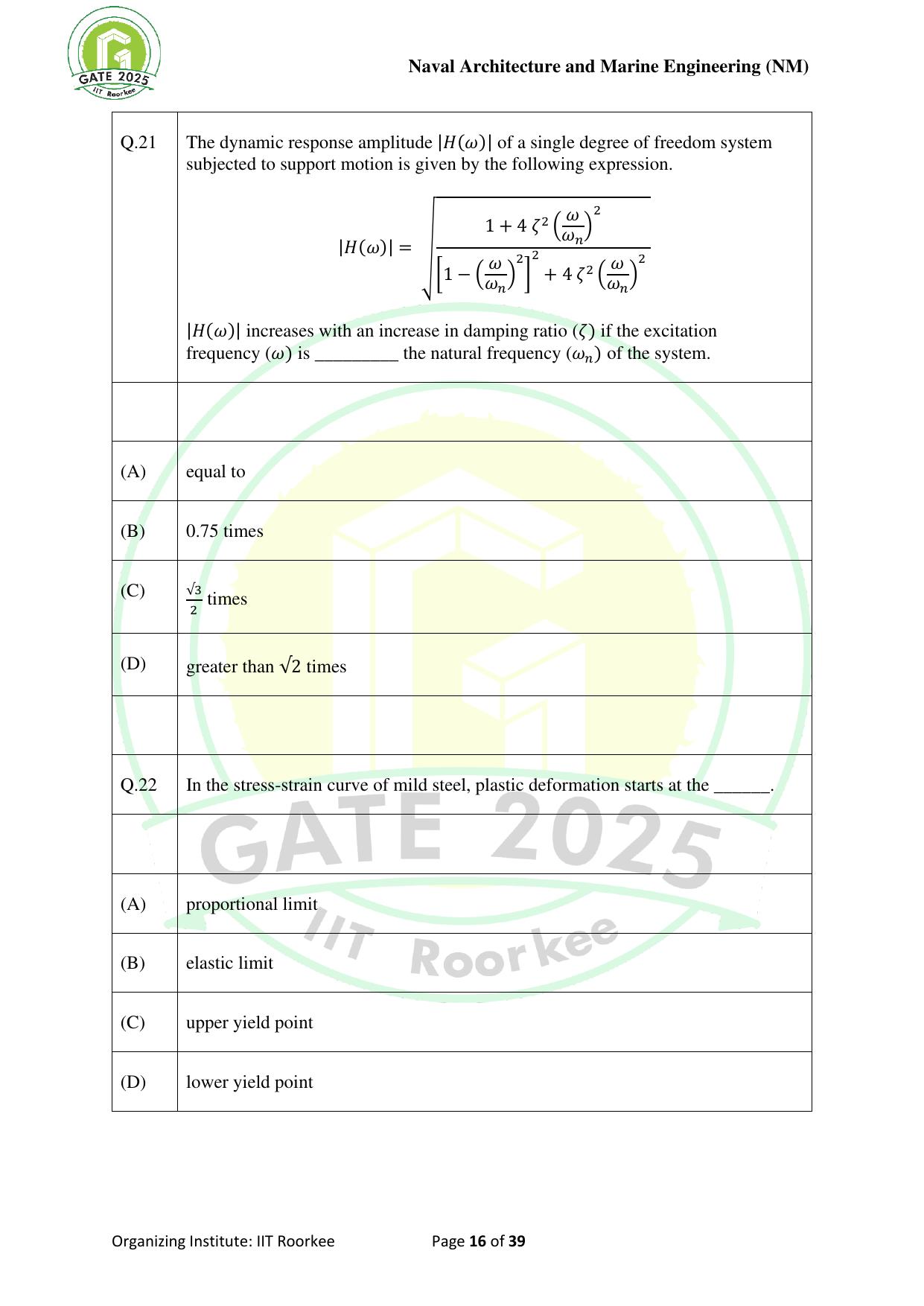 GATE 2025 Naval Architecture and Marine Engineering (NM) Question Paper - Page 16