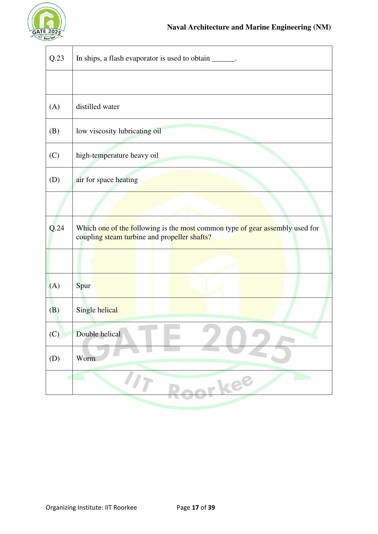 GATE 2025 Naval Architecture and Marine Engineering (NM) Question Paper - Page 17