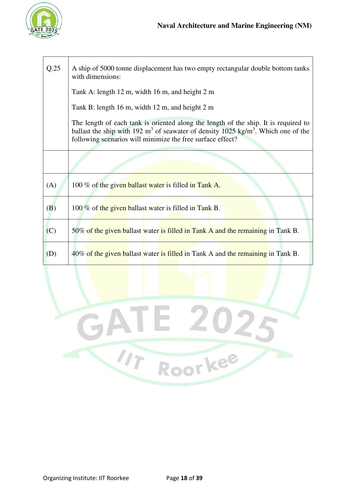 GATE 2025 Naval Architecture and Marine Engineering (NM) Question Paper - Page 18