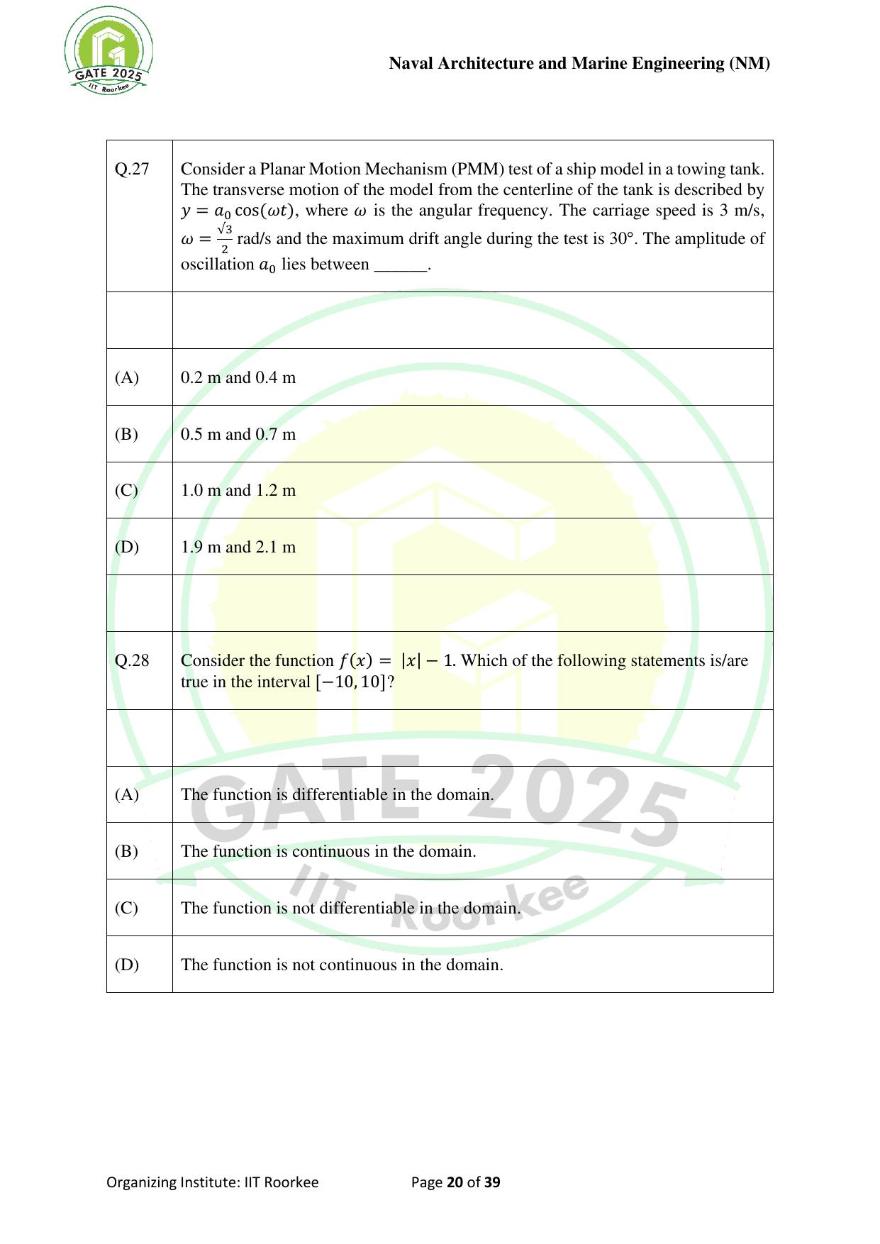GATE 2025 Naval Architecture and Marine Engineering (NM) Question Paper - Page 20