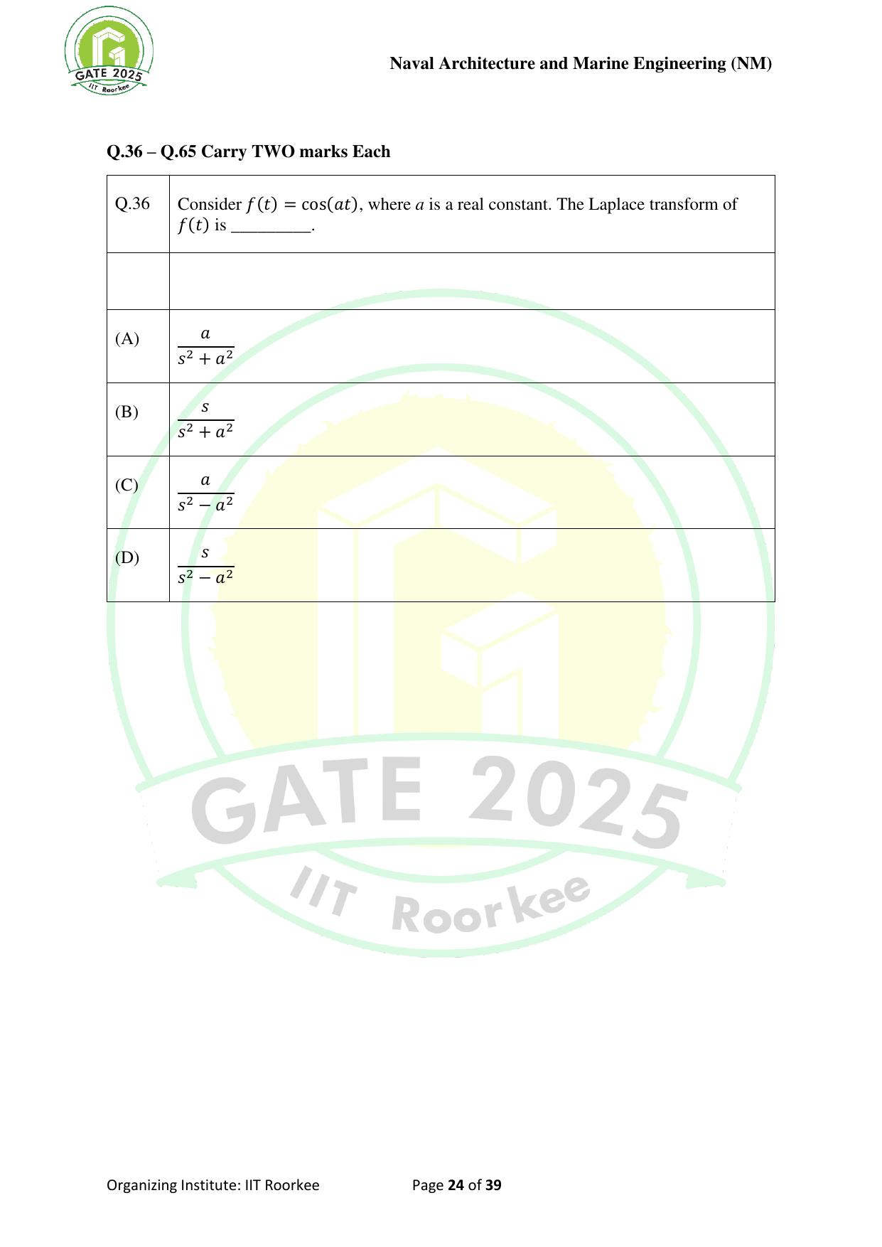GATE 2025 Naval Architecture and Marine Engineering (NM) Question Paper - Page 24