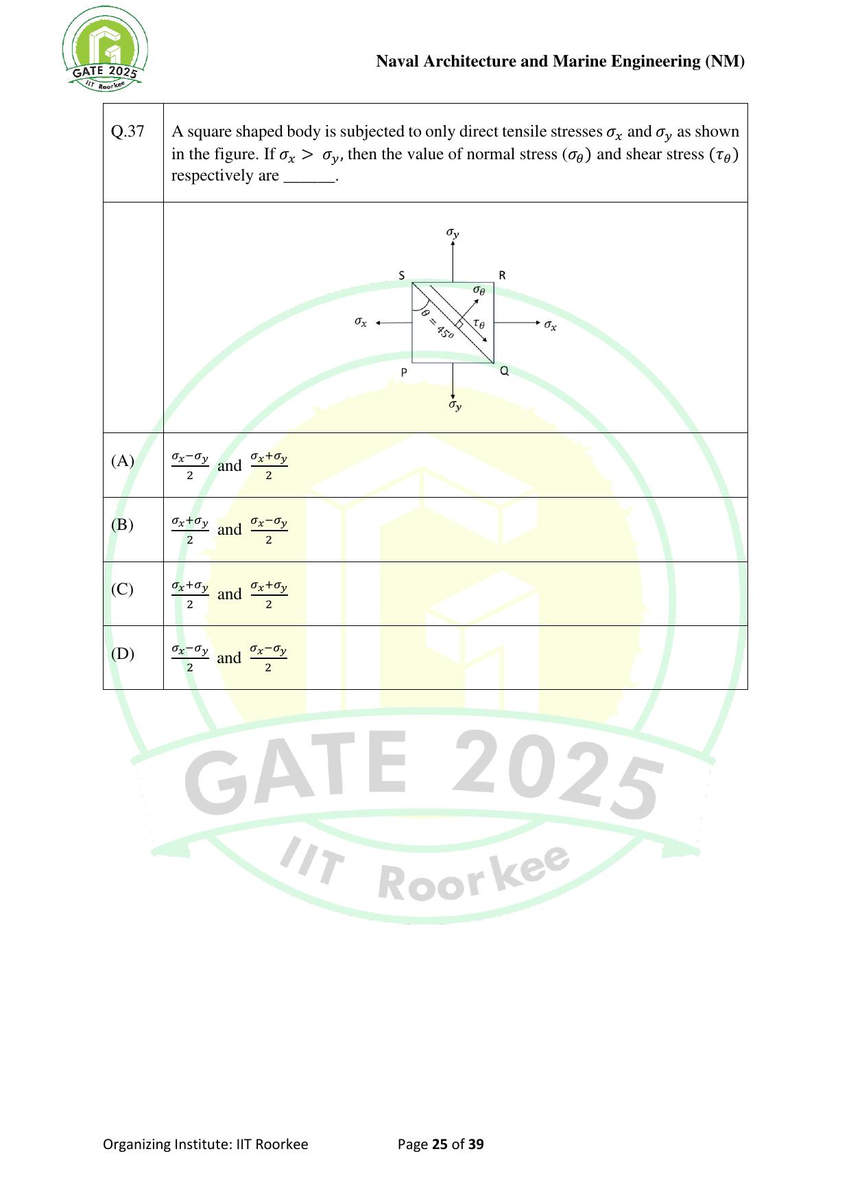 GATE 2025 Naval Architecture and Marine Engineering (NM) Question Paper - Page 25