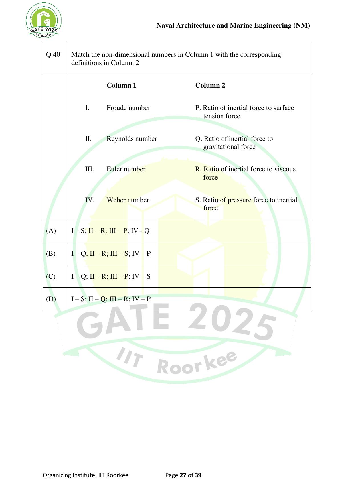 GATE 2025 Naval Architecture and Marine Engineering (NM) Question Paper - Page 27