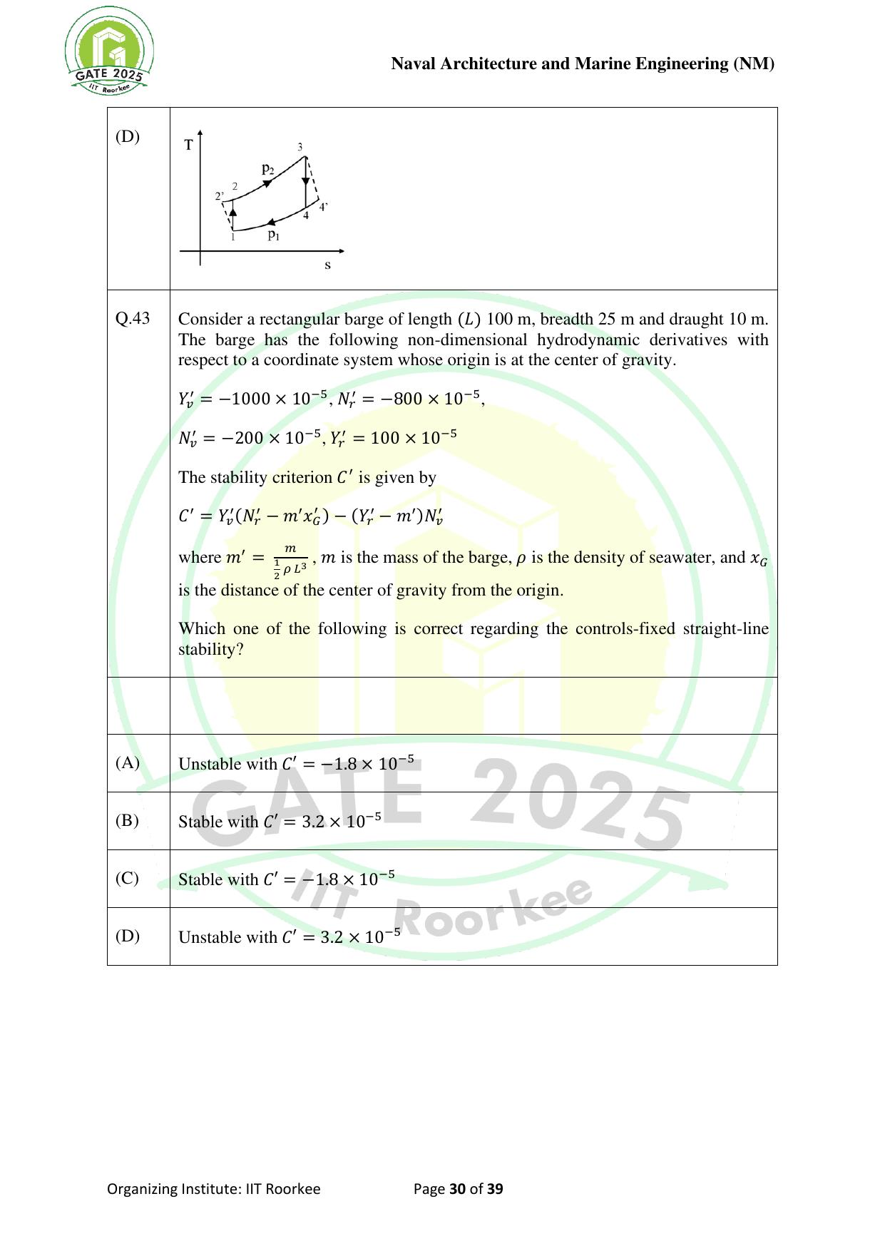 GATE 2025 Naval Architecture and Marine Engineering (NM) Question Paper - Page 30