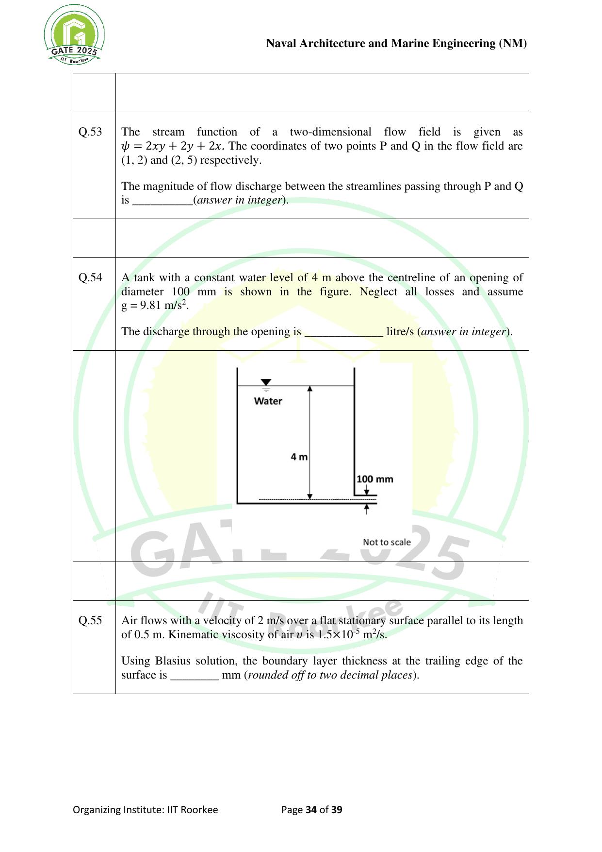 GATE 2025 Naval Architecture and Marine Engineering (NM) Question Paper - Page 34