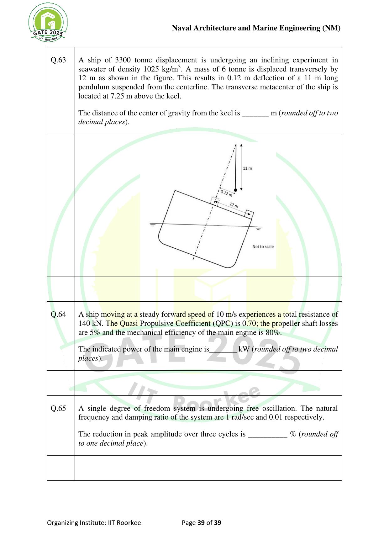 GATE 2025 Naval Architecture and Marine Engineering (NM) Question Paper - Page 39