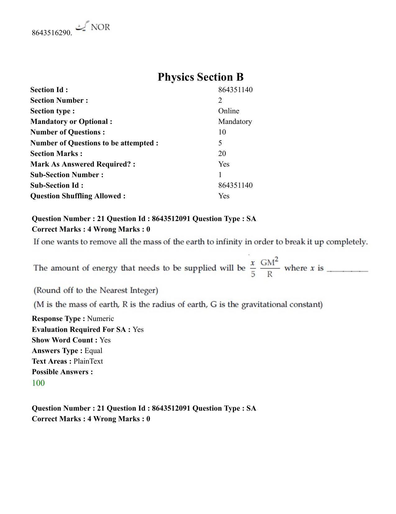 JEE Mains 2021: BTech EU (Shift 2) 16-03-2021 Question Paper - Page 22