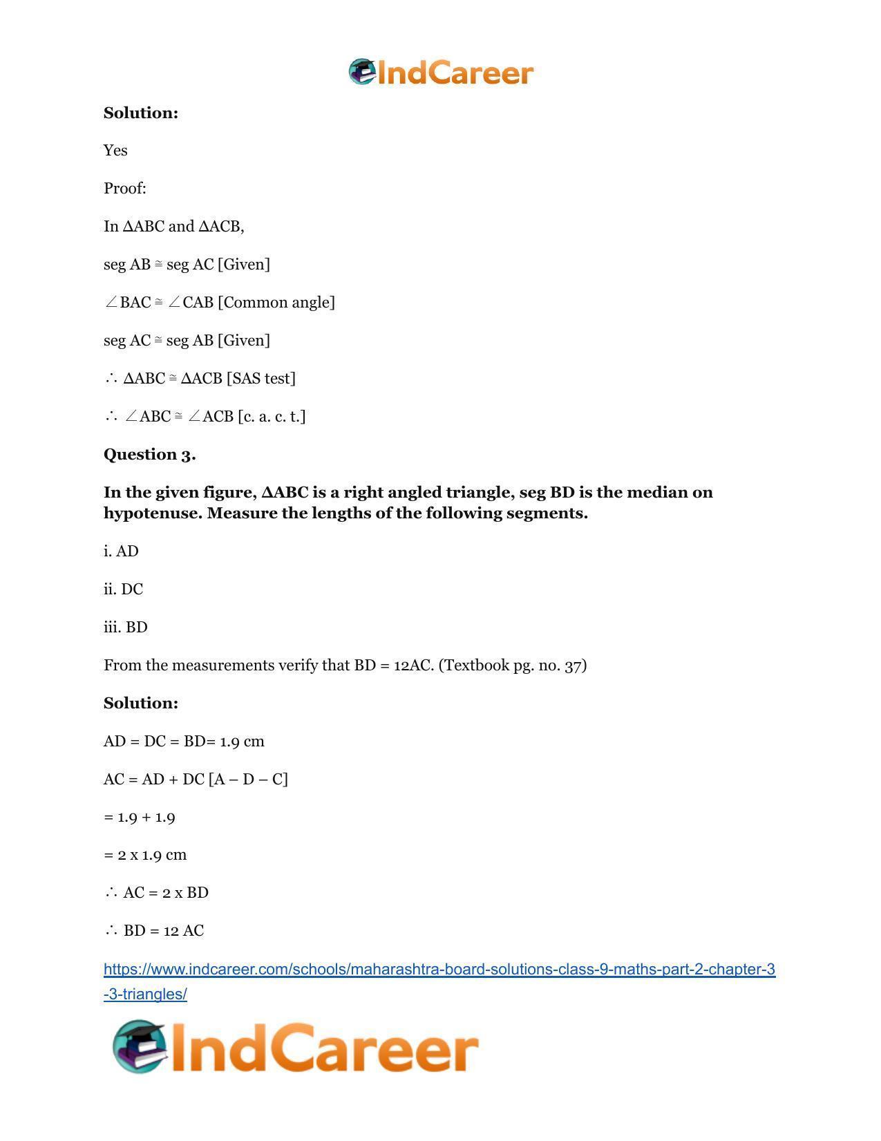 Maharashtra Board Solutions Class 9-Maths (Part 2): Chapter 3.3- Triangles - Page 7