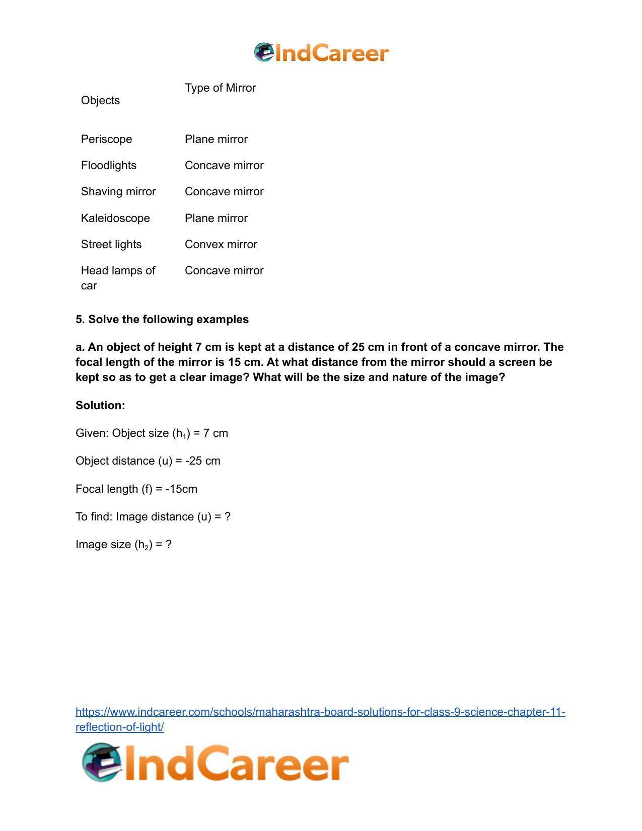 Maharashtra Board Solutions for Class 9- Science: Chapter 11- Reflection of Light - Page 9