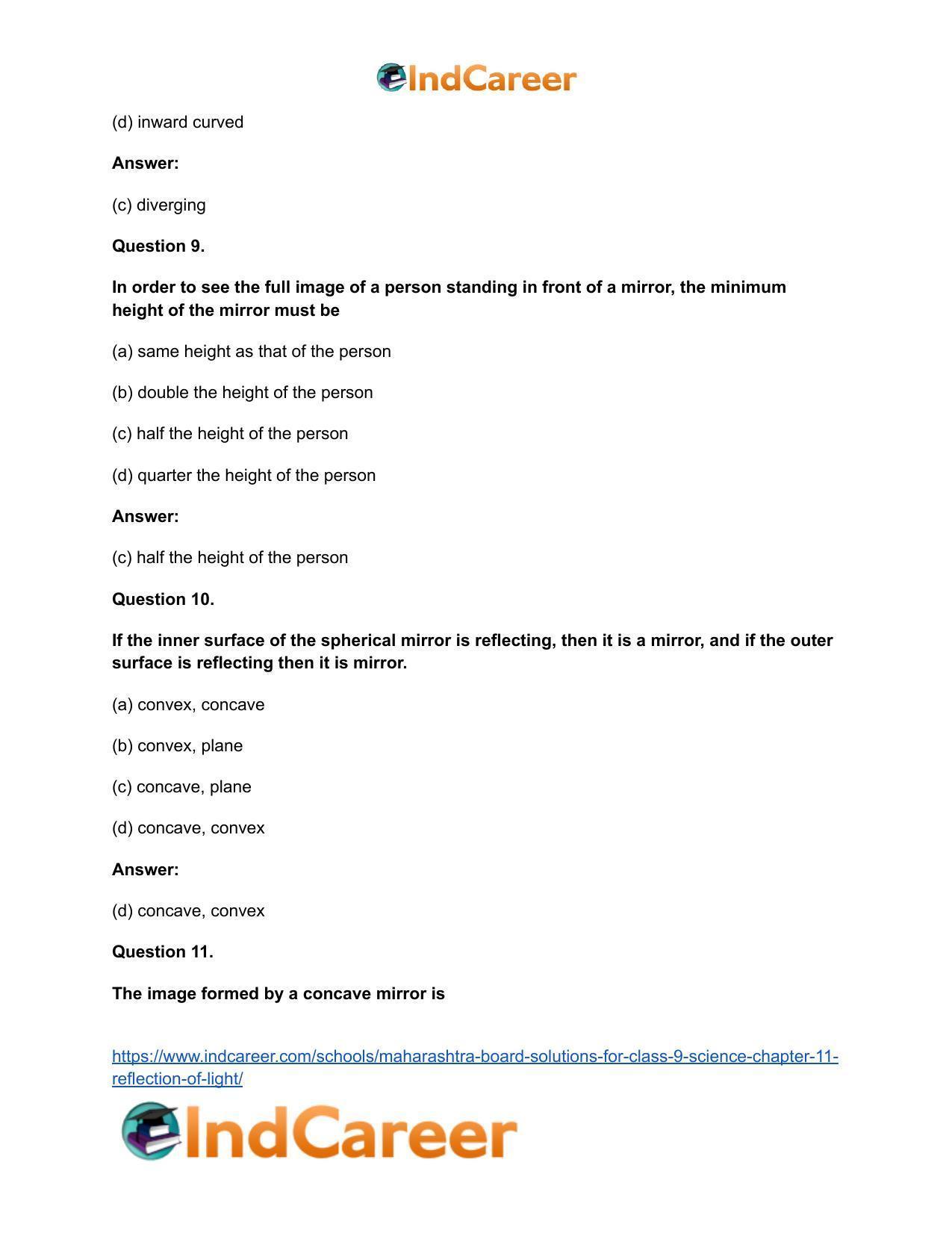 Maharashtra Board Solutions for Class 9- Science: Chapter 11- Reflection of Light - Page 20