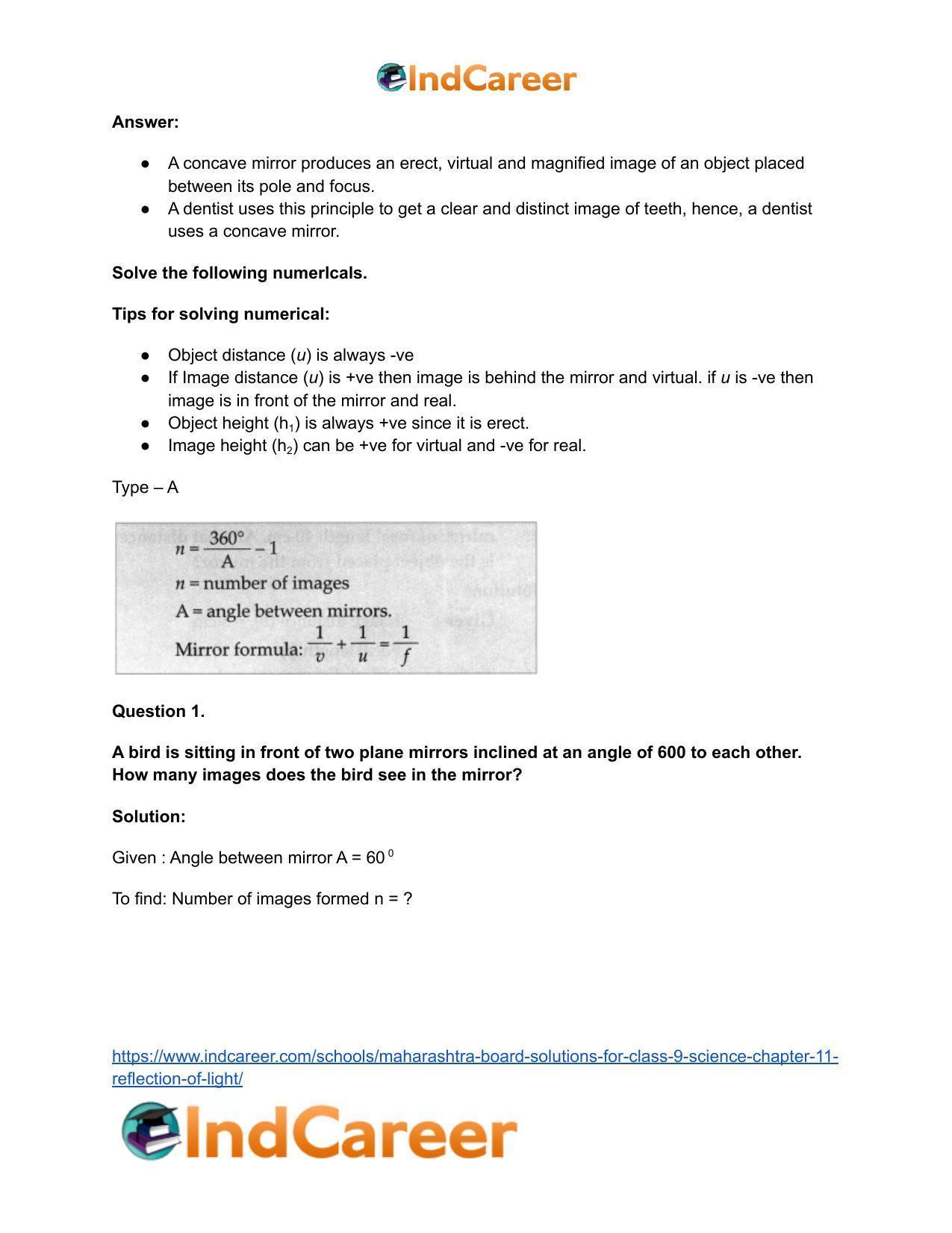 Maharashtra Board Solutions for Class 9- Science: Chapter 11- Reflection of Light - Page 29