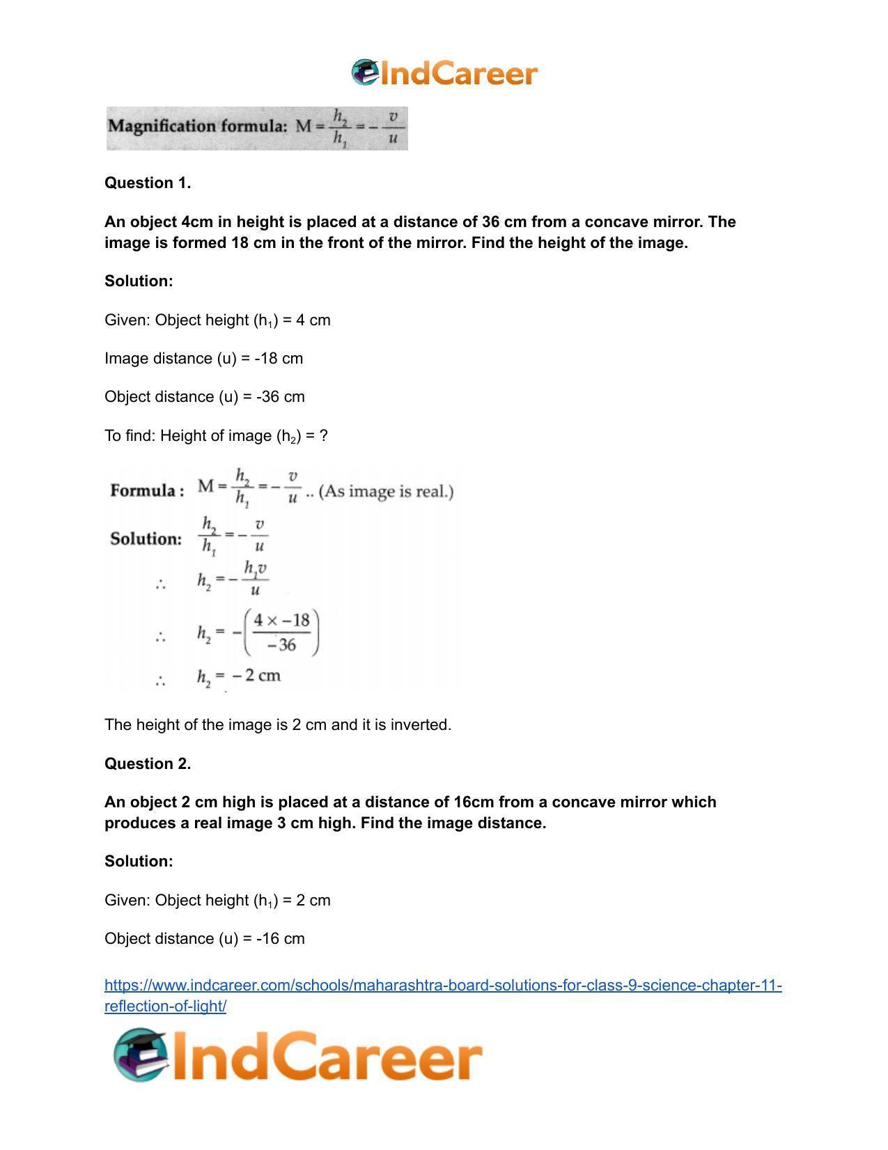 Maharashtra Board Solutions for Class 9- Science: Chapter 11- Reflection of Light - Page 33