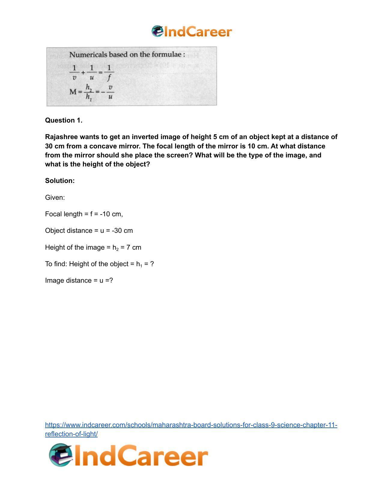 Maharashtra Board Solutions for Class 9- Science: Chapter 11- Reflection of Light - Page 35