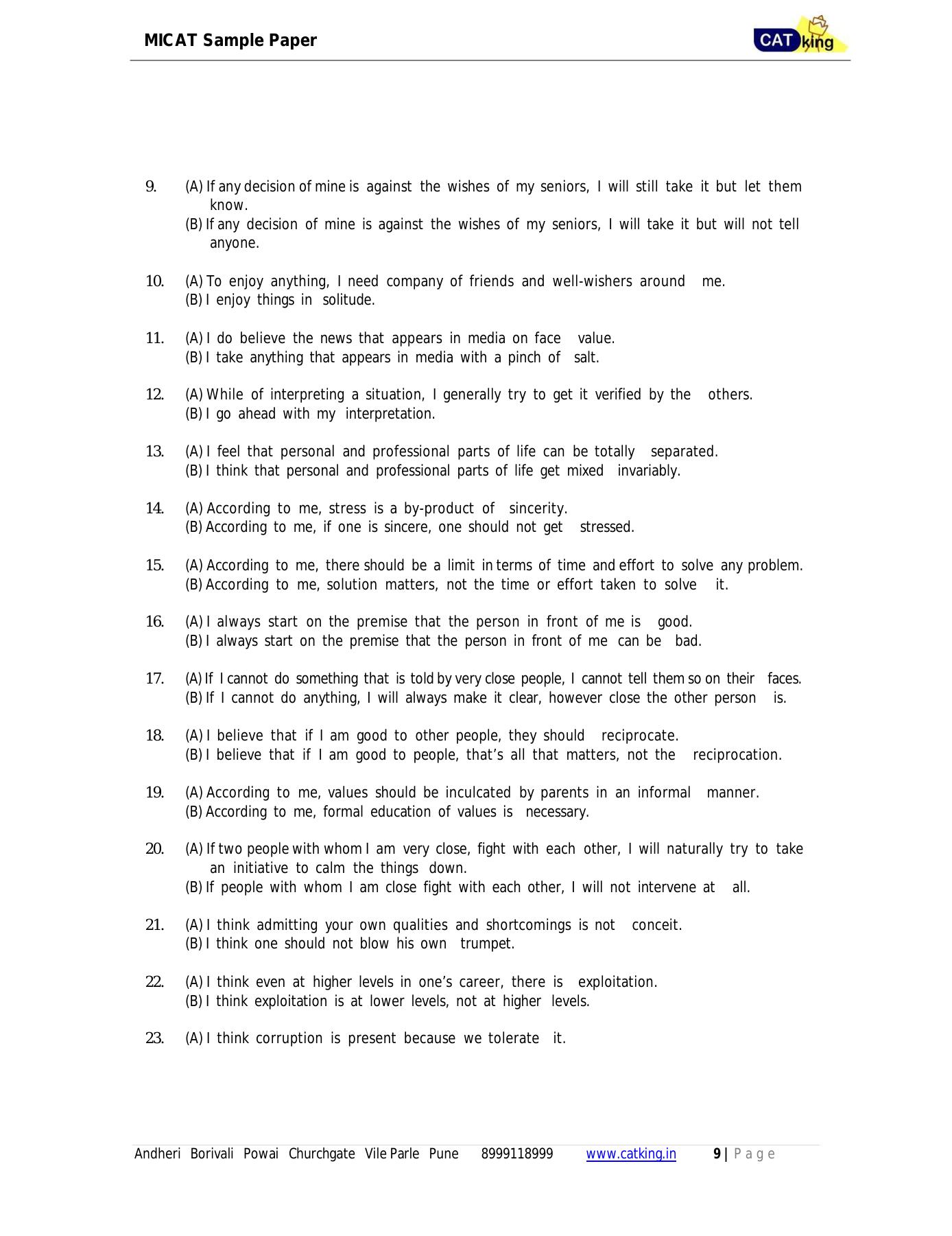 MICAT Sample Questions 2016-17 - Page 9