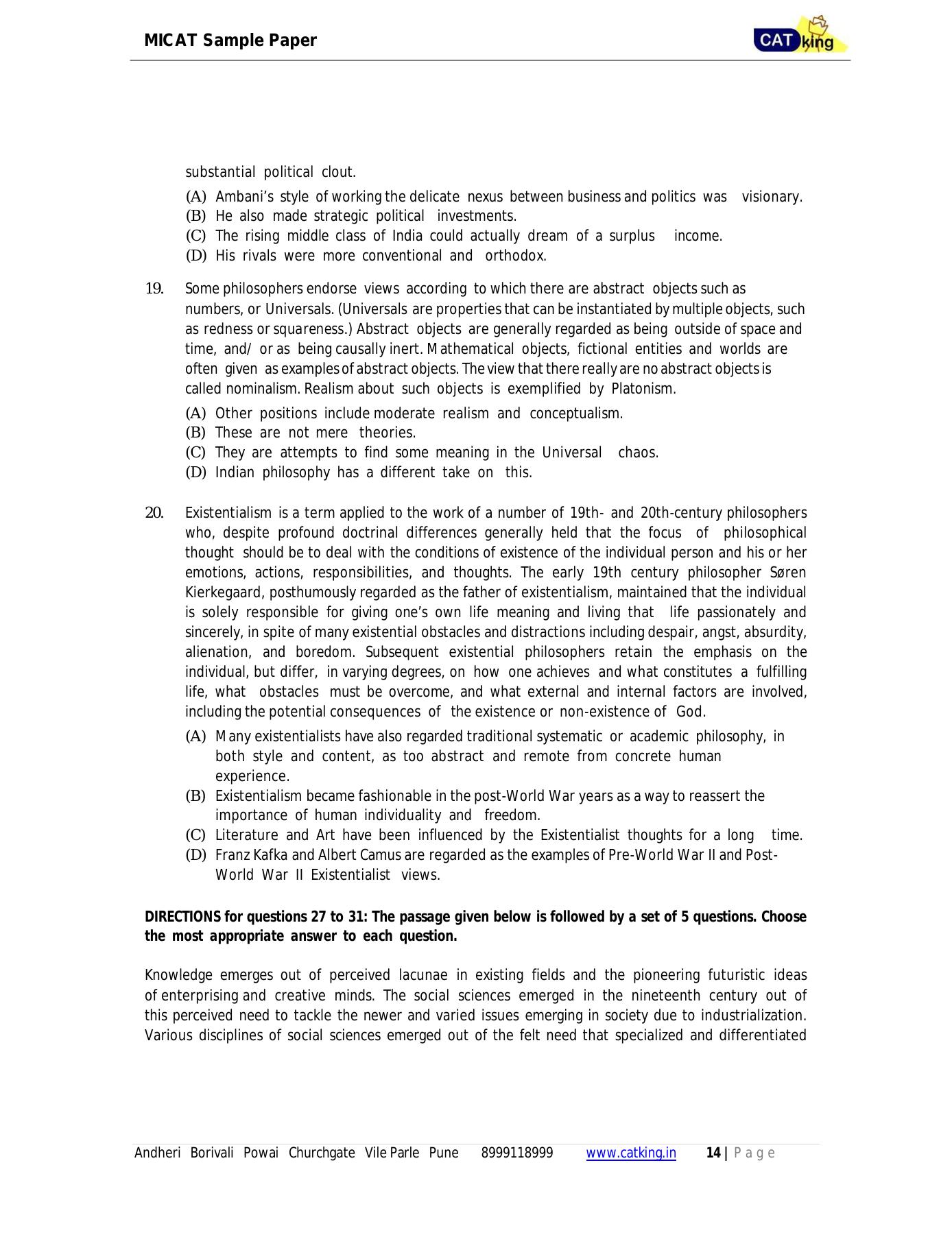 MICAT Sample Questions 2016-17 - Page 14