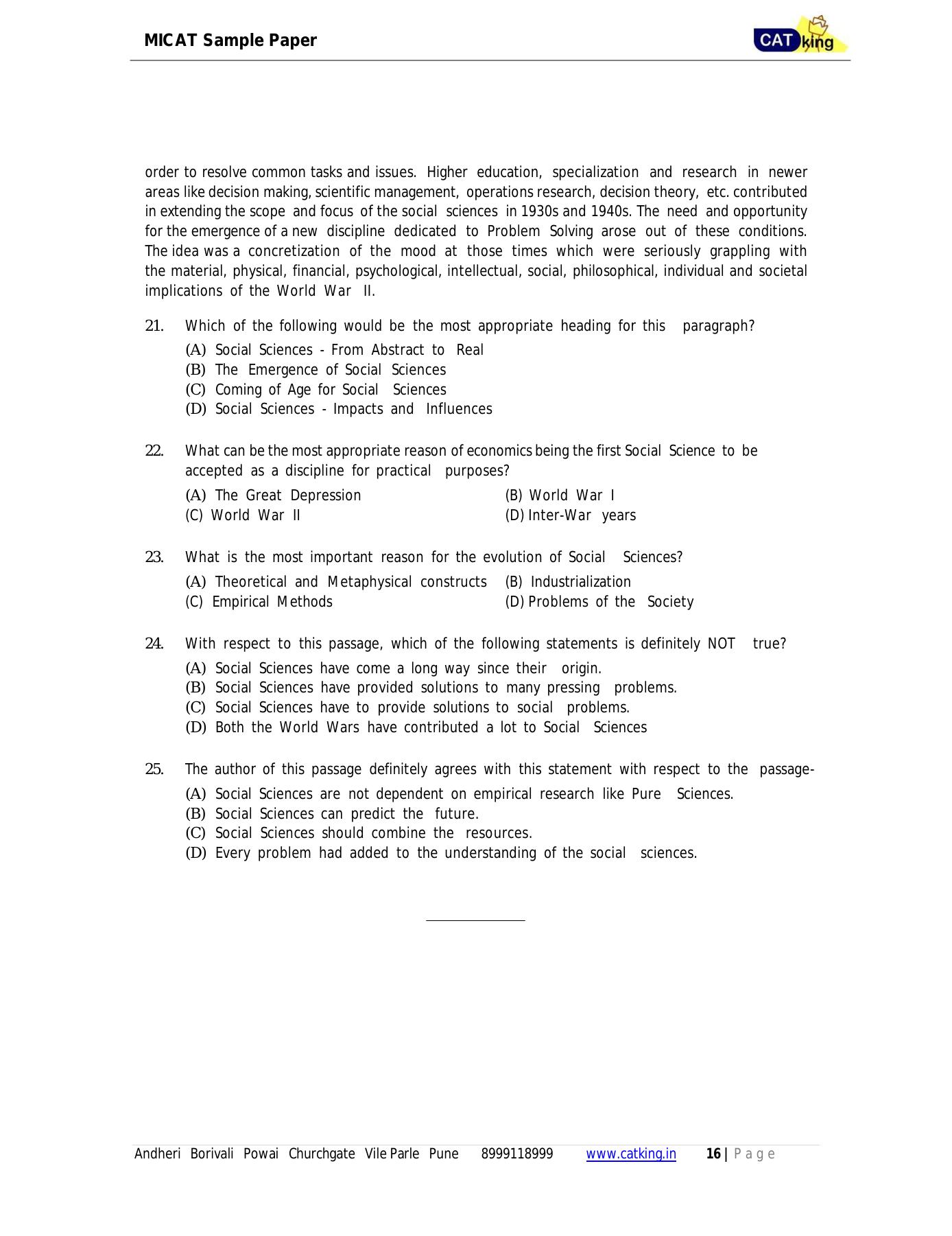 MICAT Sample Questions 2016-17 - Page 16